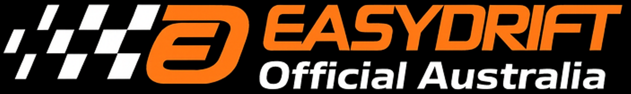 Logo of Easydrift Official Australia featuring a stylized racing tire, checkered flag design, and bold orange and white text.