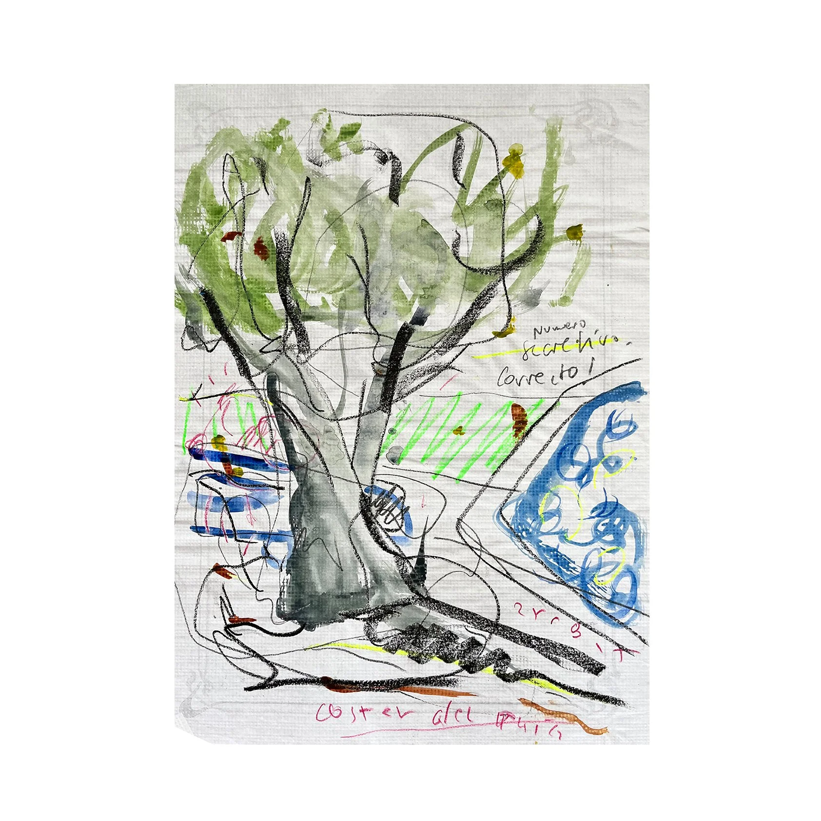 Numero Secreto Correcto! (Coster Del Puig, Mallorca, Watercolour on a paper placemat from a takeaway restaurant at Formentor) (2012)
