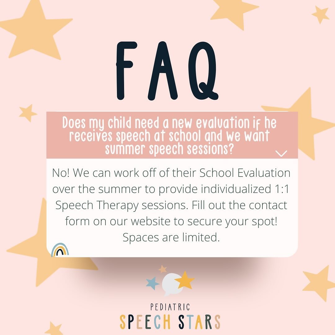 Does your child have an IEP for Speech in the public schools? Do you want to get some individualized sessions to help your child progress on their speech goal over the summer?

We would love to help! Contact us today to secure your spot ✨✨✨
