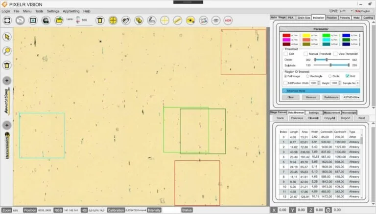 PixelR Image Analysis Inclusion Rating in Steel