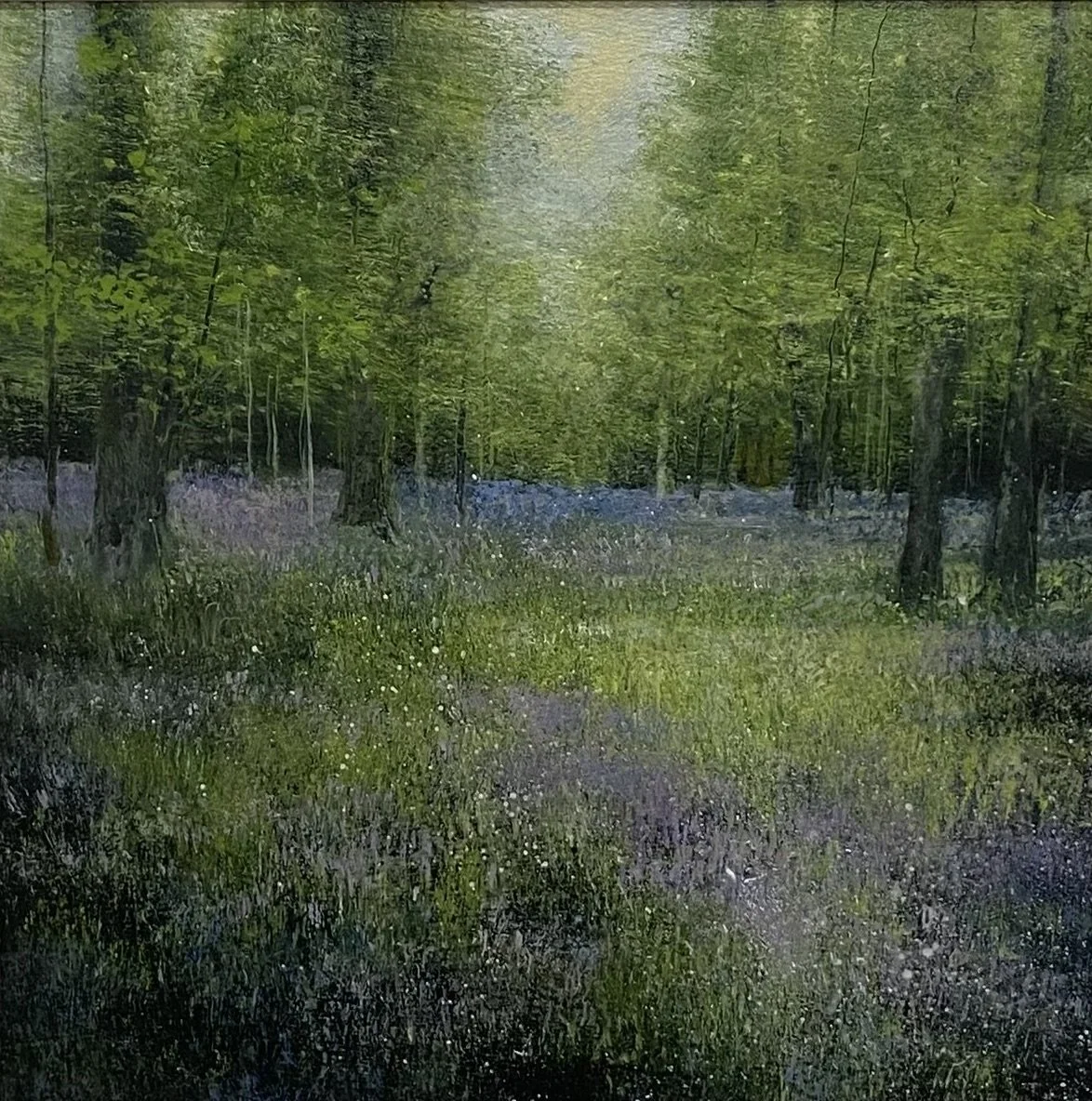 New collection of paintings by Norfolk artist Garry Pereira. 'Then Came Warm March' oil on panel 37cm x37cm framed £625.00