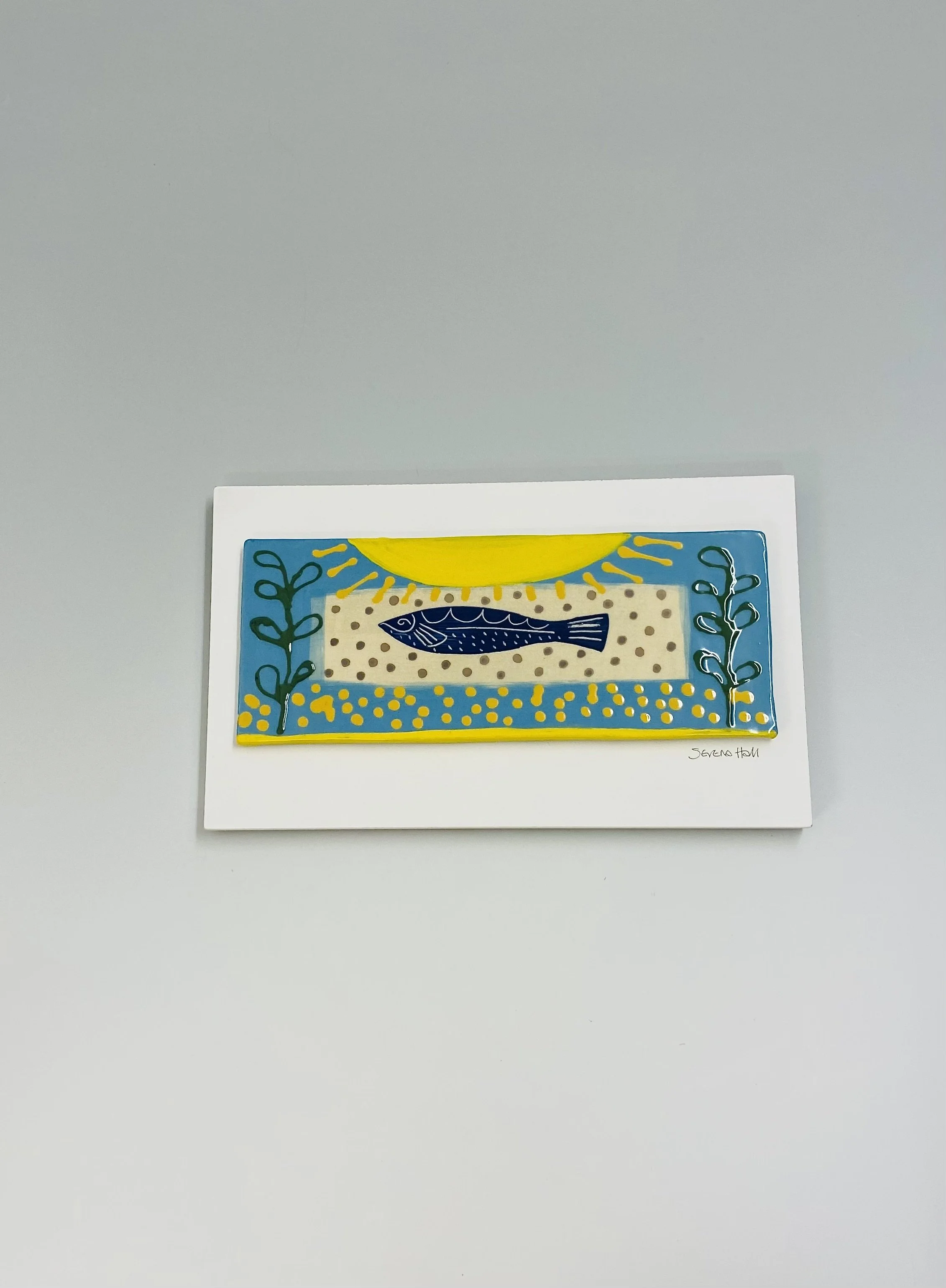 'Happy Fish' handmade slipware wall plaque 42cm x 25cm x 4cm. Ready to hang £195.00
