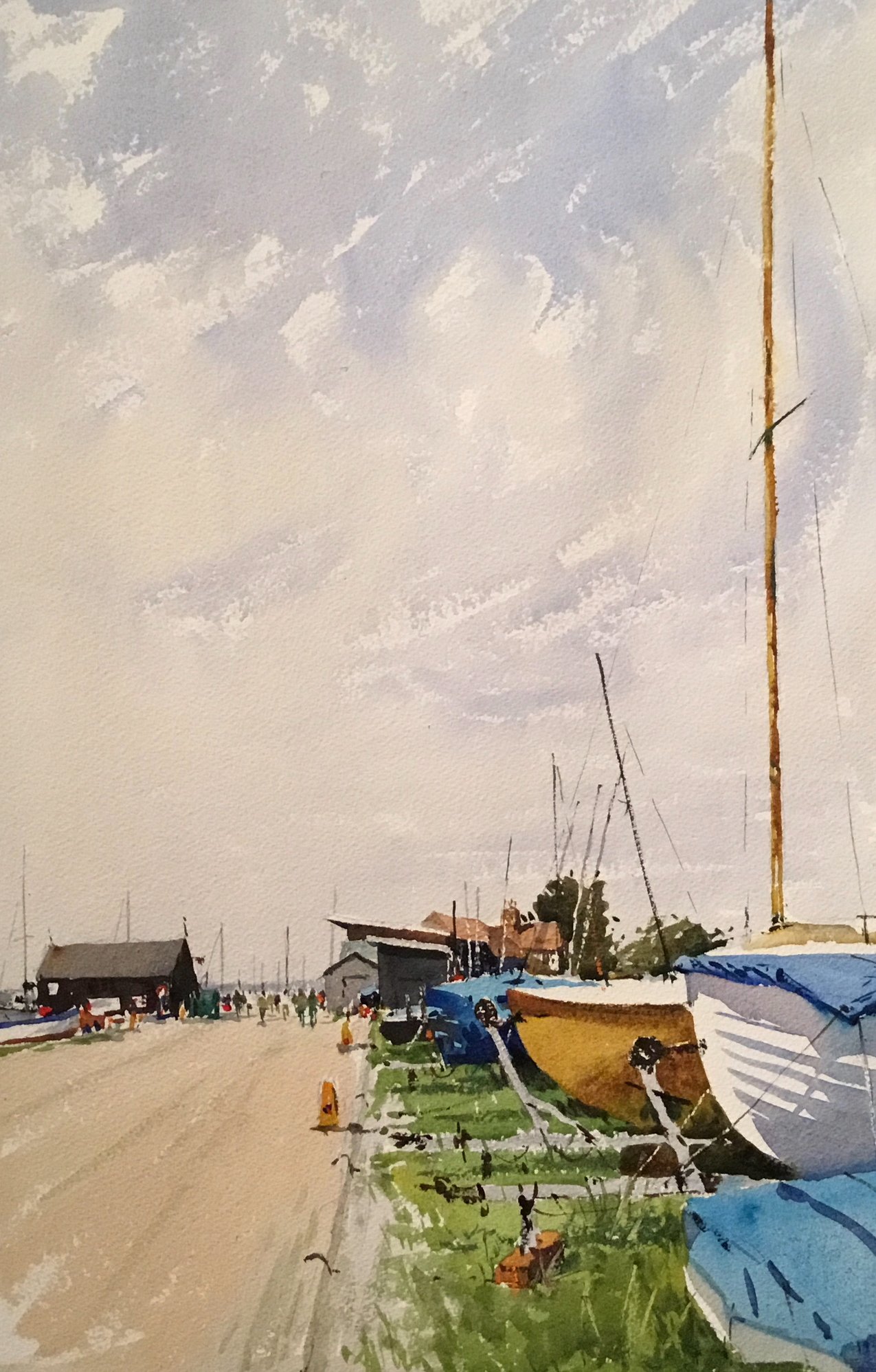 'A Windy Day at the Harbour' Andrew Pitt, watercolour 53cm x 73cm framed SOLD