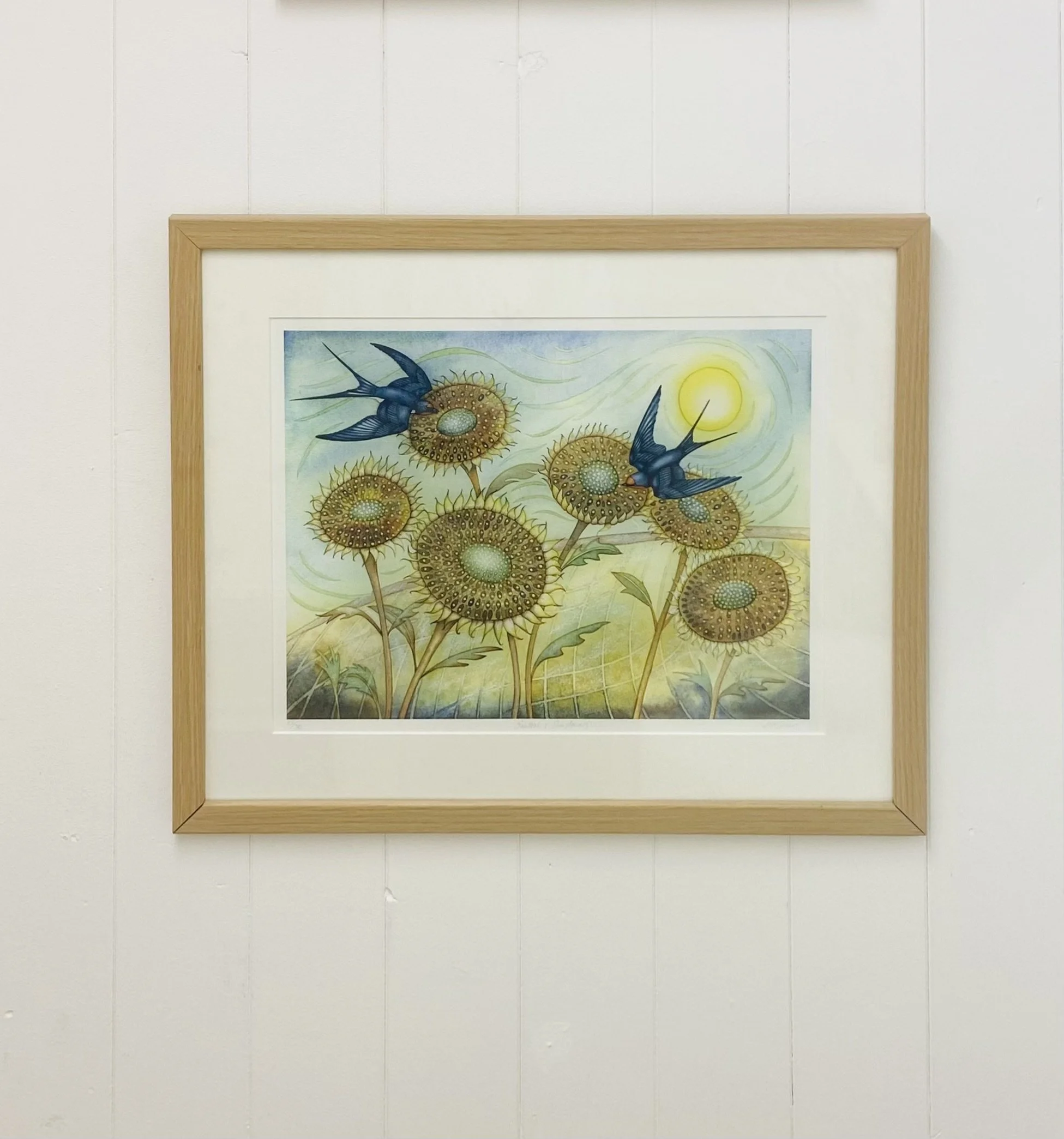 'Swallows and Sunflowers' framed