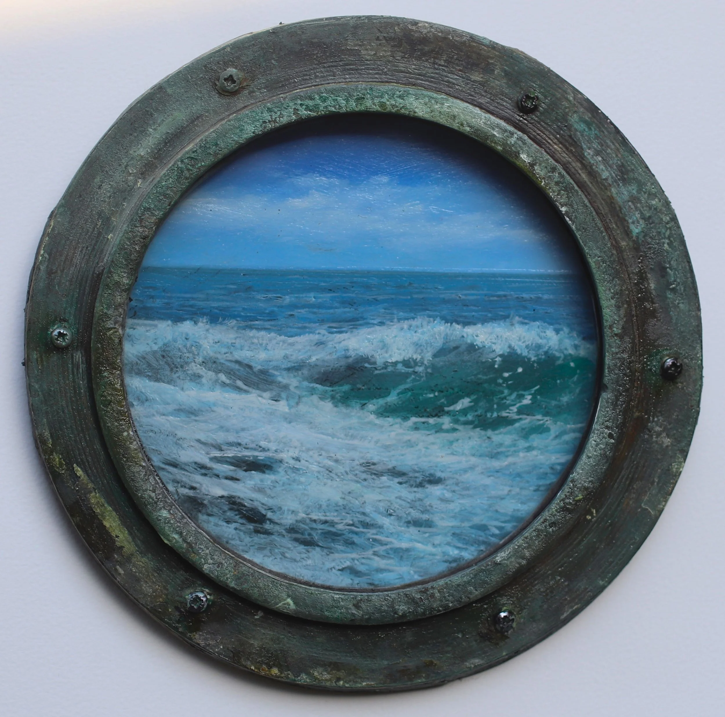 'The Pirate's Map' oil on panel in reclaimed ship's porthole D21cm £445.00