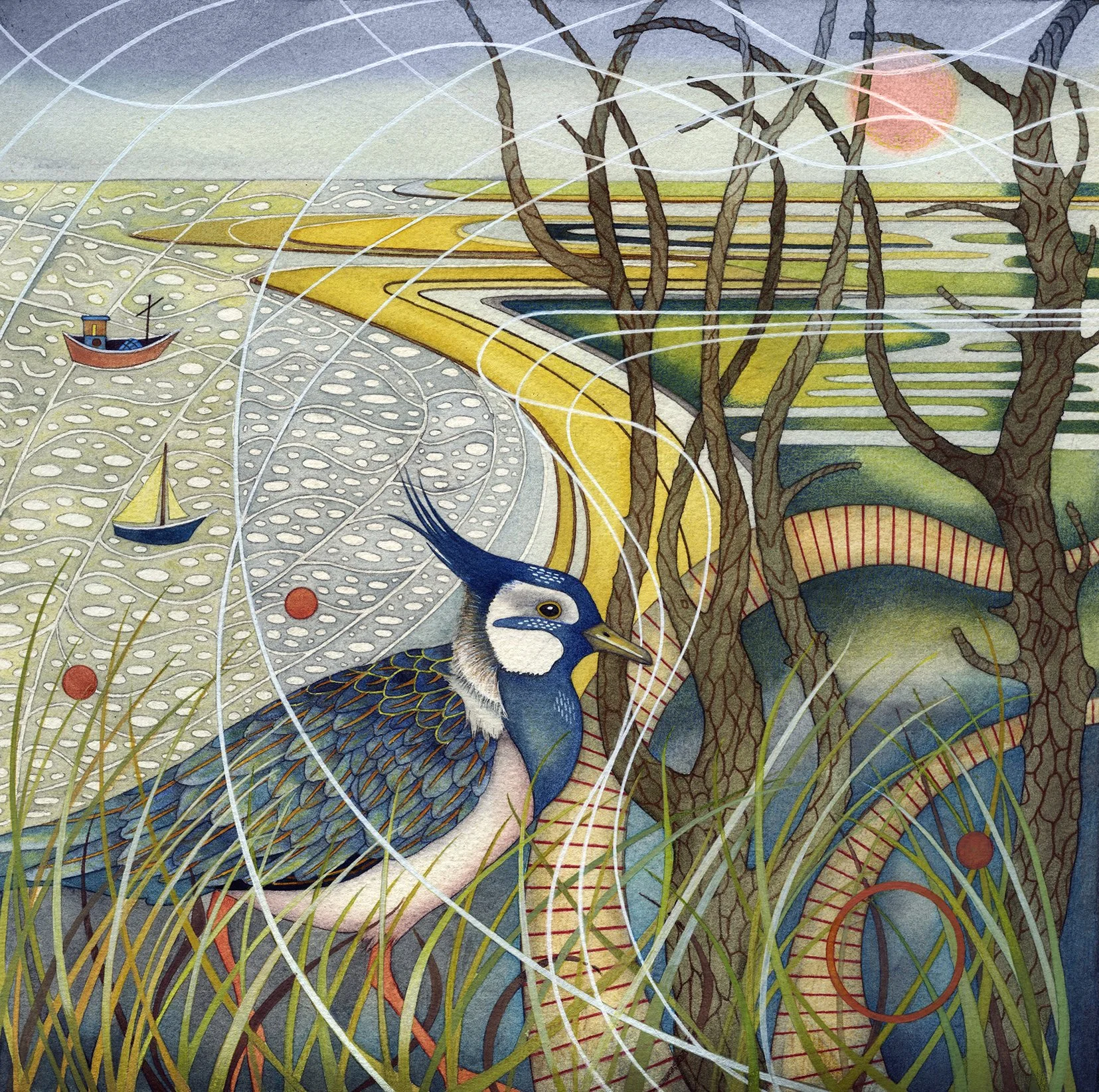 Framed limited edition giclee prints by Norfolk artist Kate Green 'Lapwing on the Coast' 35cm x 35cm SOLD