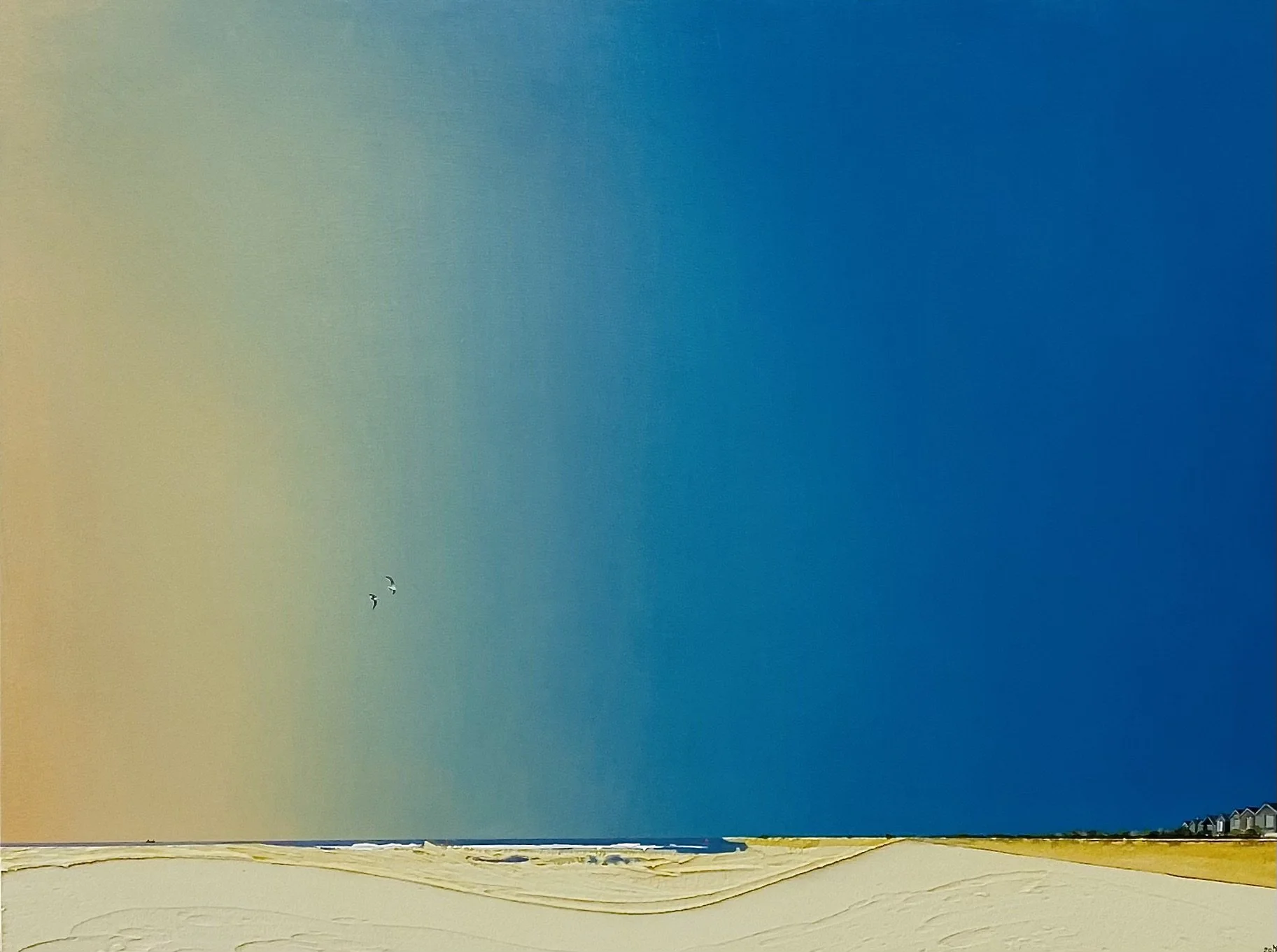 'Distant Coaster' acrylic on board 64cm x 49cm framed in a white wood tray frame £825.00