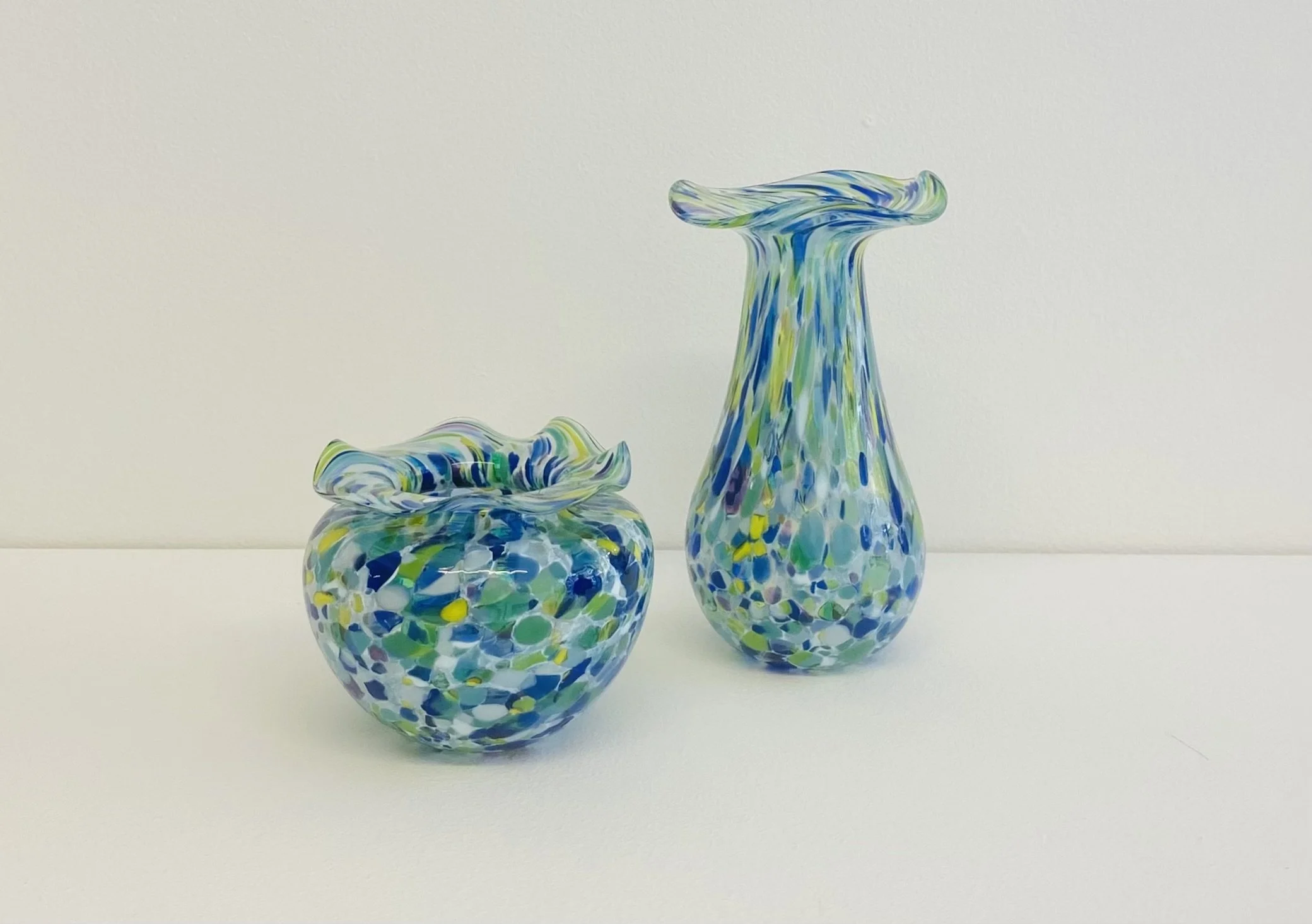 Hand blown glass vases H15cm D9cm £43, H8cm D10cm £43