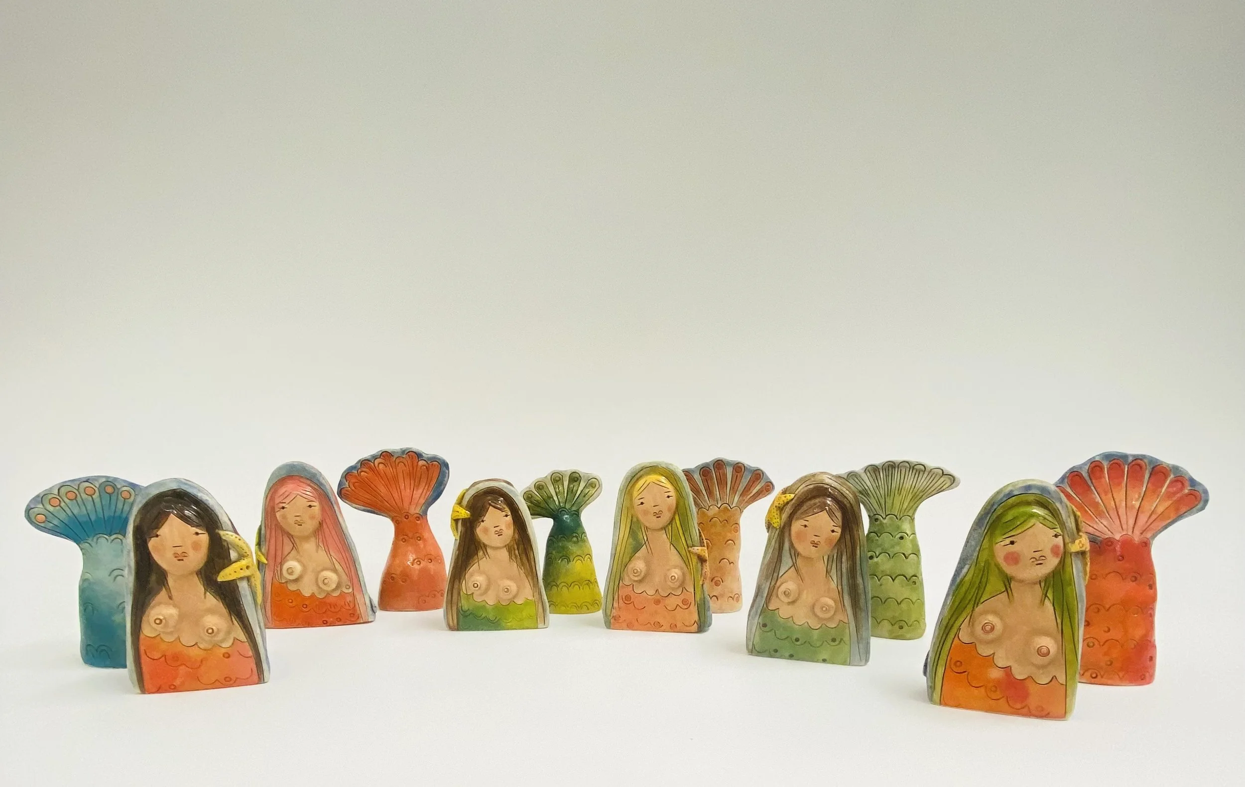 Handmade ceramic mermaids, height approx 10cm £85 each