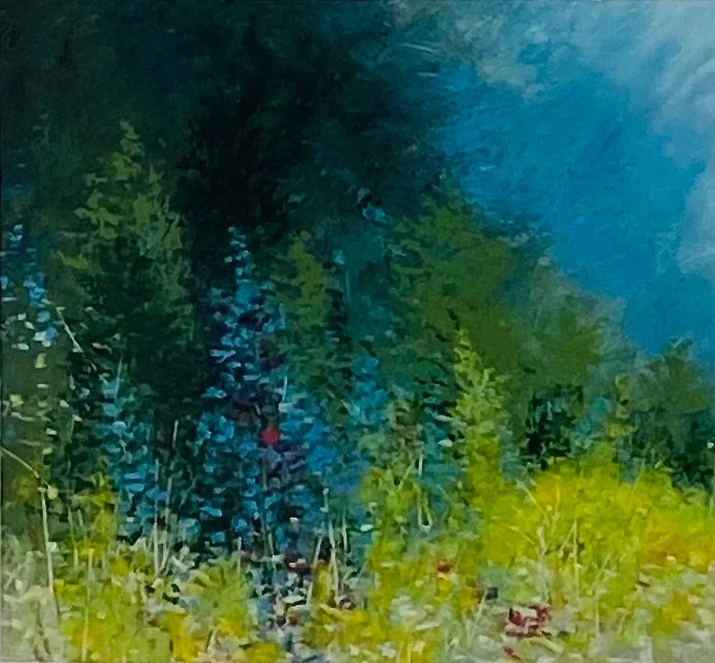 'Woodland Light' Lyz Gardner, oil pastel & pencil, mounted & framed 21cm x 21cm £96.00