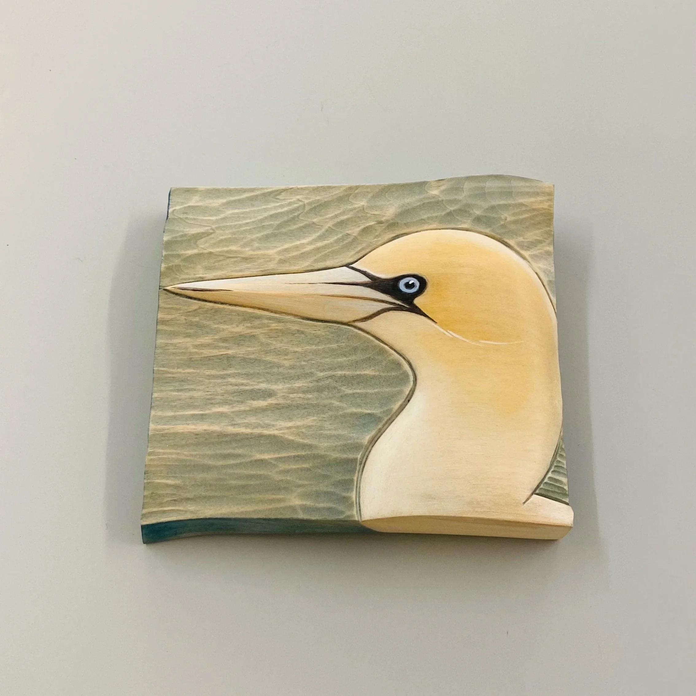 'Gannet' Kathryn O'Kell hand carved and painted wood 12.5cm x 11.5cm x 2cm £84.00