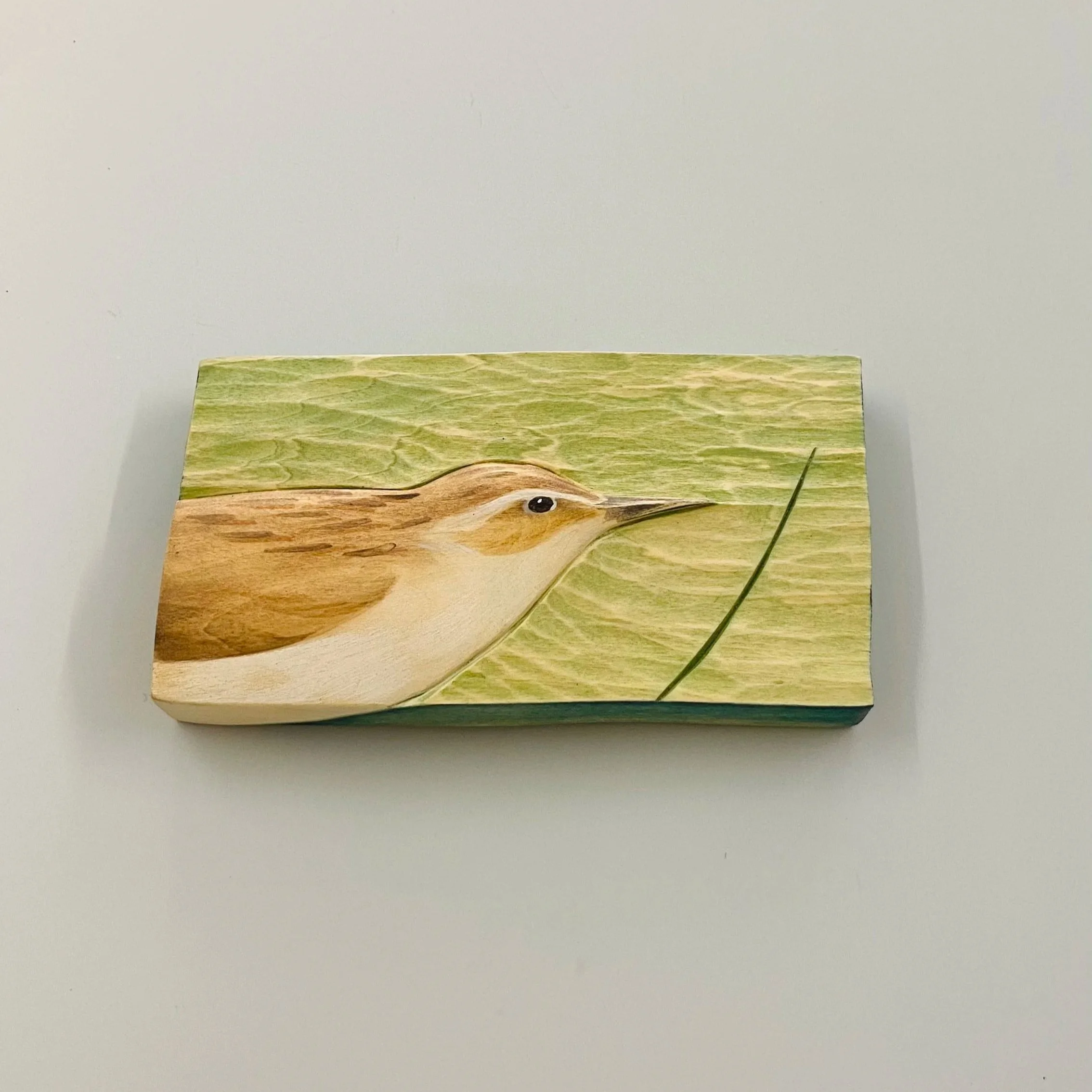 'Sedge Warbler' Kathryn O'Kell hand carved and painted wood 14cm x 8cm x 2cm £74.00