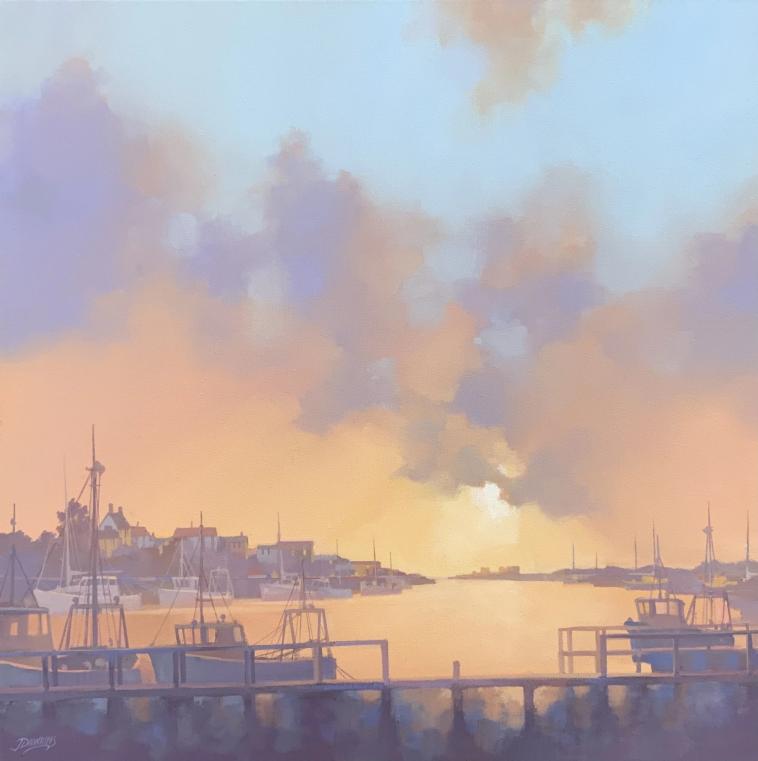 'Sunrise Over the River Blyth' John Dawkins acrylic on canvas 66cm x 66cm framed £550