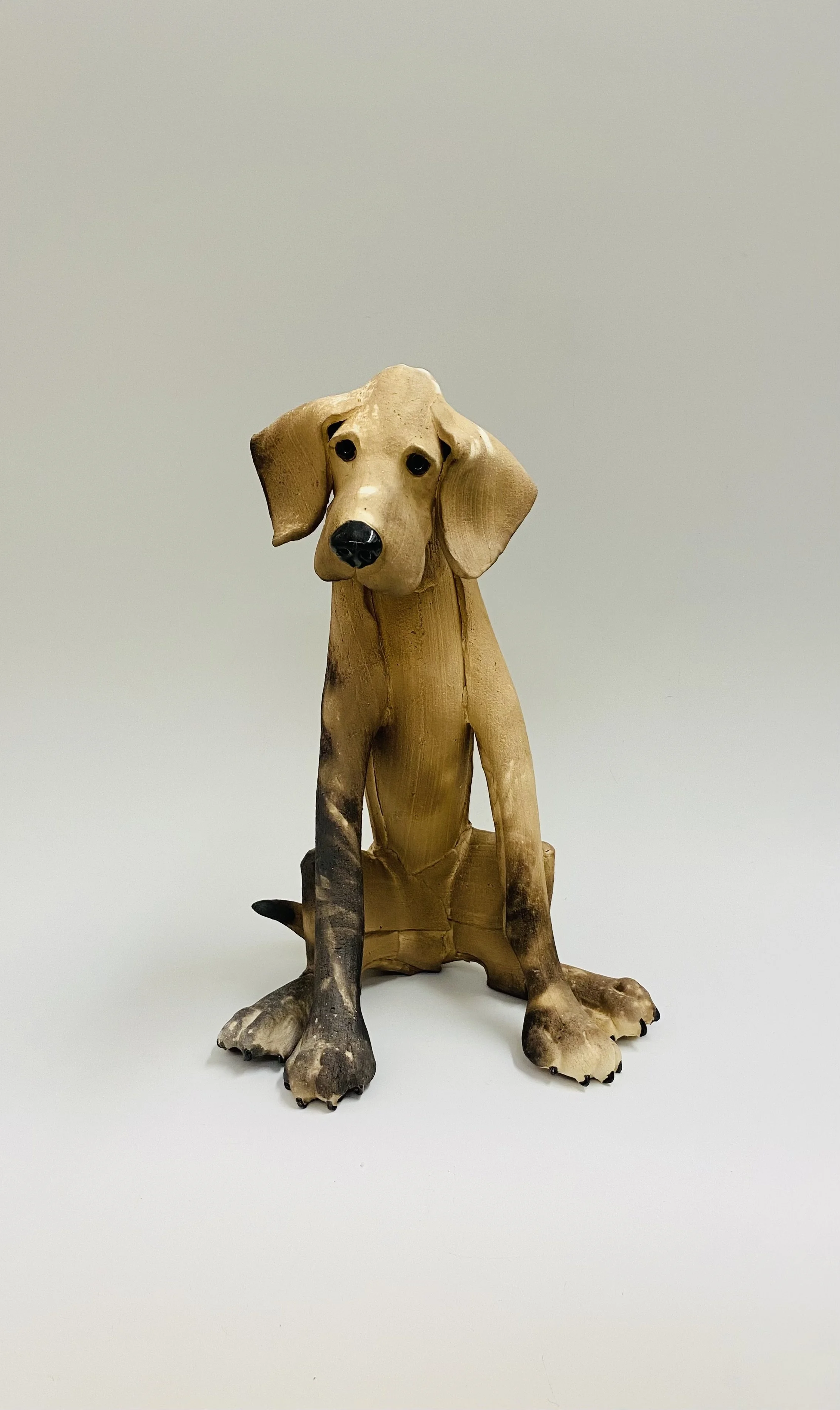 Smoke-fired ceramic Hound by Virginia Dowe Edwards H34cm W24cm D28cm (large size)