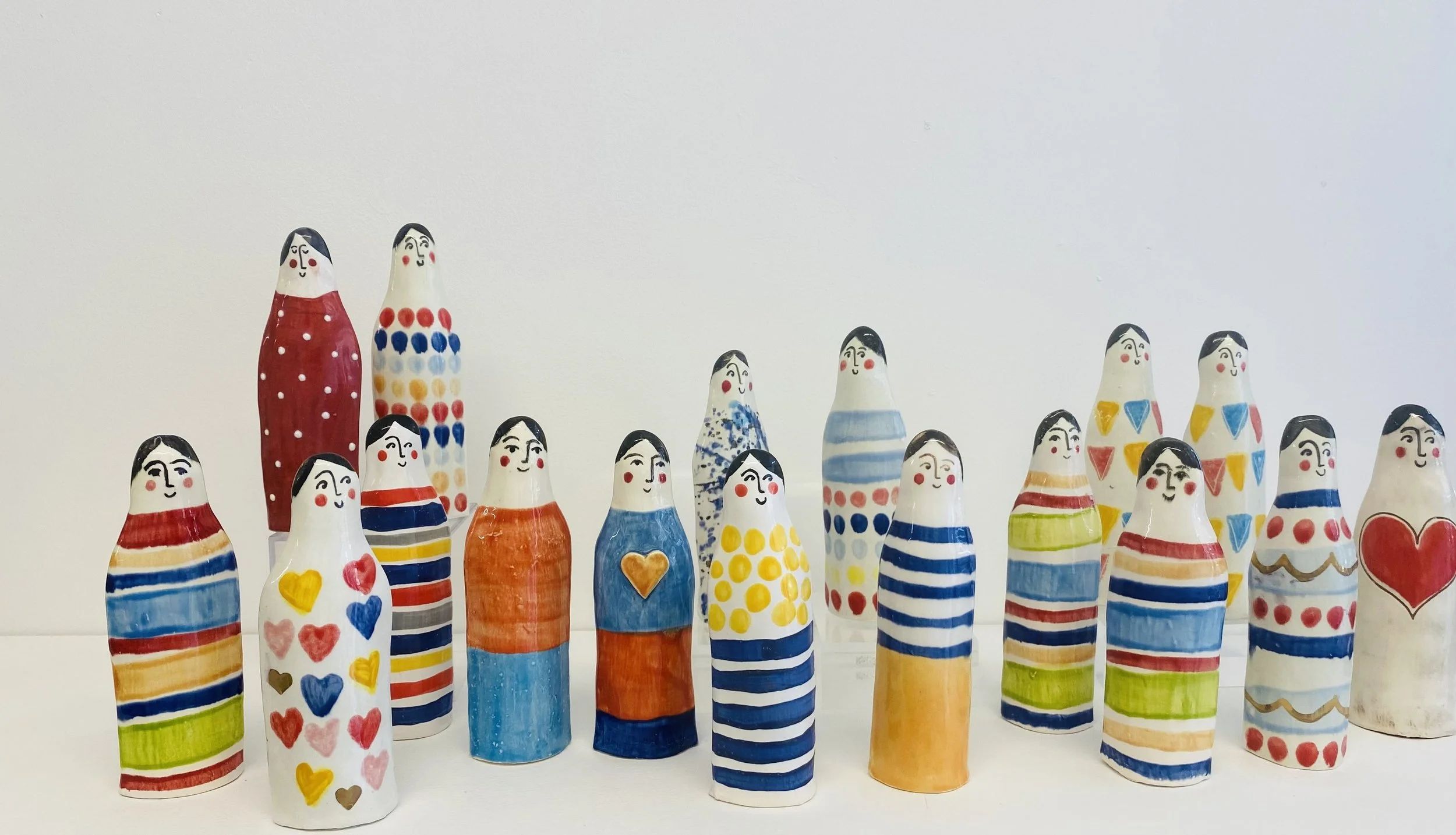New for Summer, much loved 'Beach People', each one unique and individually hand made by Serena Hall, sold exclusively in Southwold for 30 years.  Ceramic, approx 18cm tall, each one signed, £55 each NOW ALL SOLD