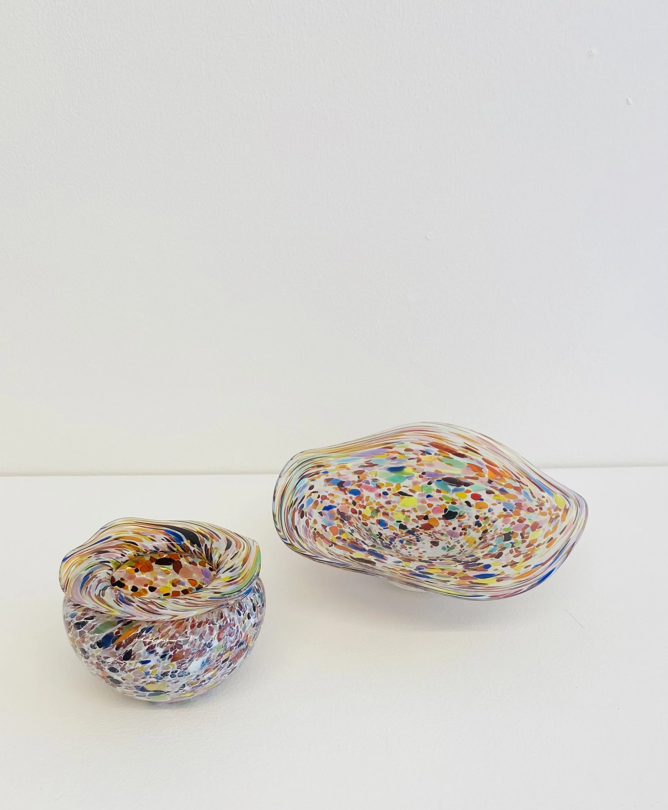 Hand blown glass vase H7cm D9cm £43, footed dish D18cm H5cm £43