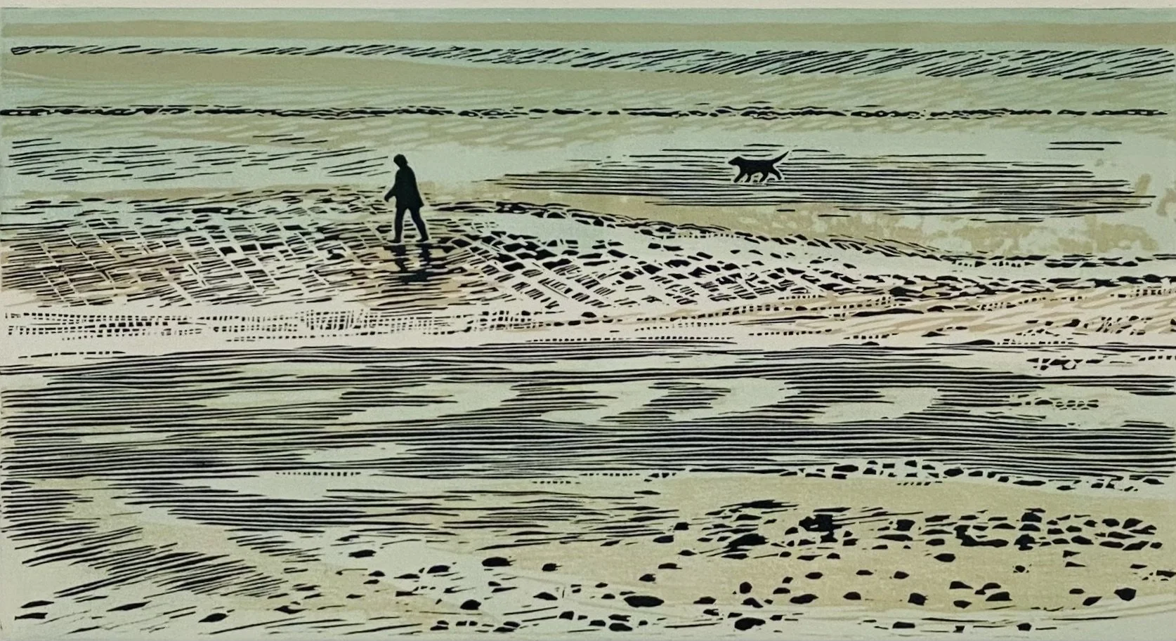 'Solitary Walker' linocut, mounted & framed 48cm x 38cm £265