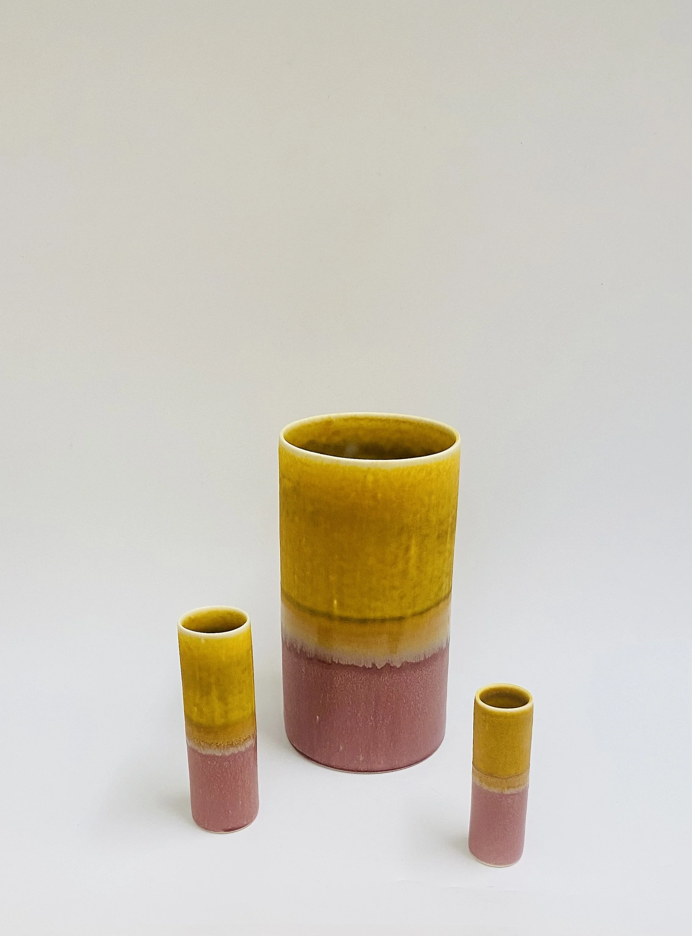 Rich colours for Autumn, hand made slip cast porcelain ceramics by SGW Lab. Extra large vase H20cm D11cm £54, medium vase H13cm D4cm £27, small vase H10cm D2.5cm £22