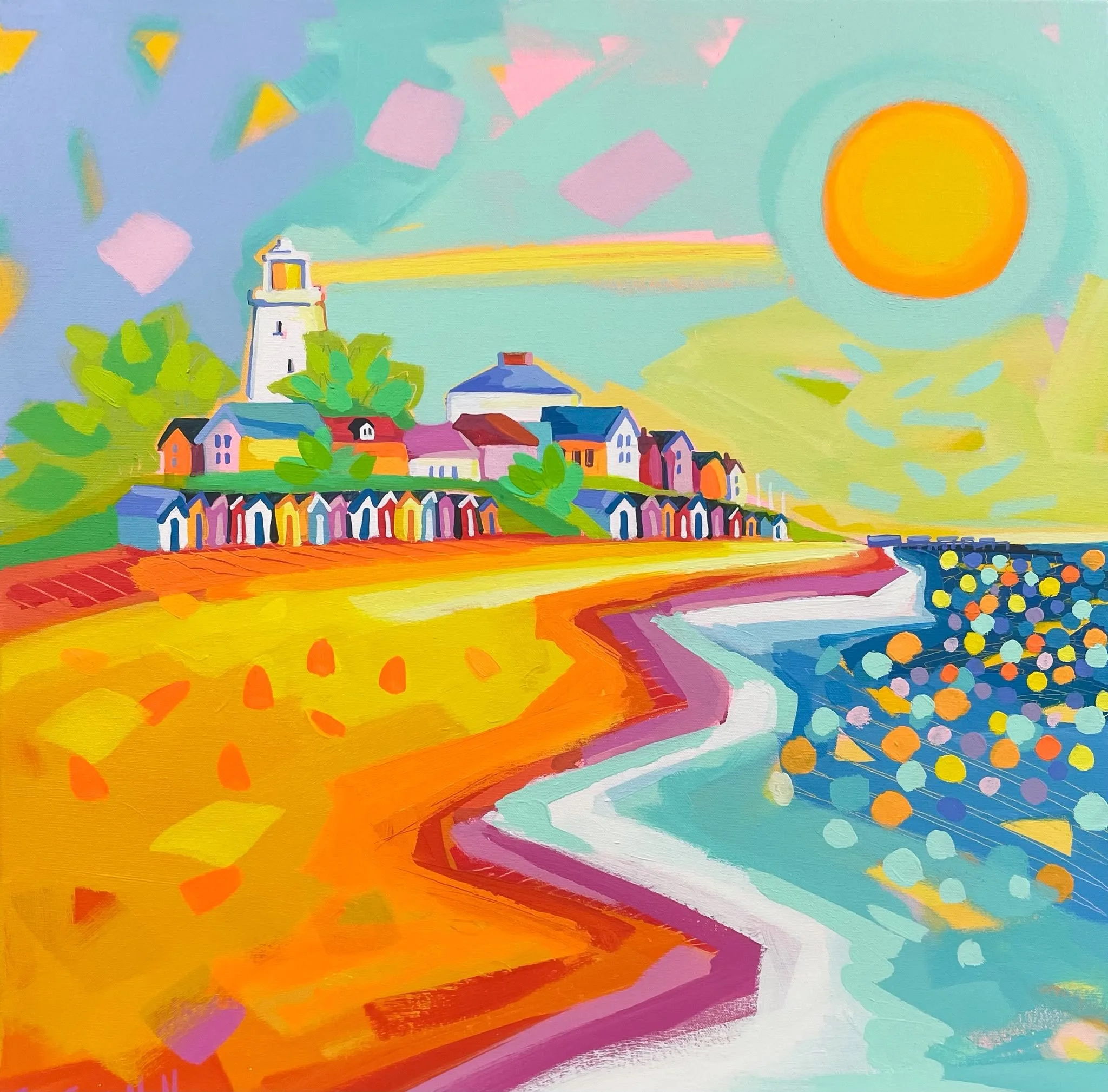 'Amber Sun' acrylic on canvas 65cm x 65cm framed in a white wood tray frame (canvas size 61cm x 61cm) £950.00