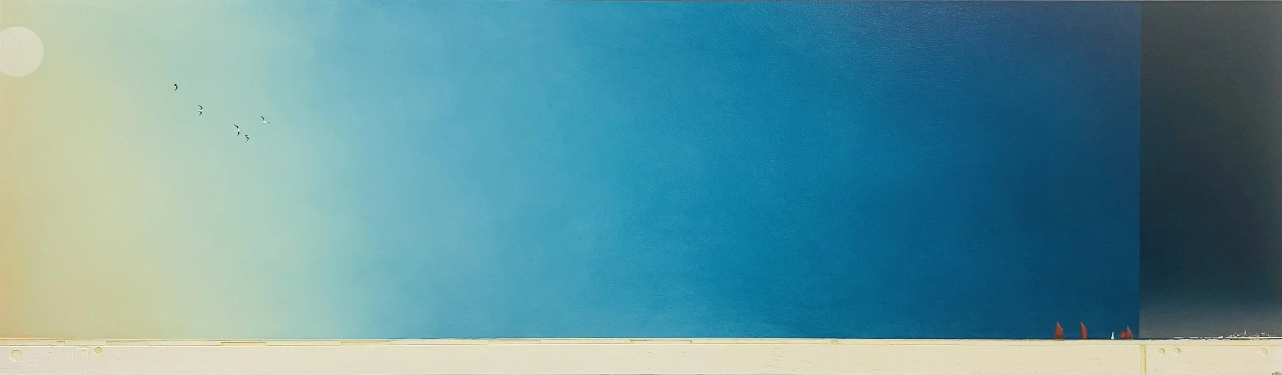 'Flight', one of a collection of new paintings for late summer by Southwold artist Marc Brown, acrylic on board 126cm x 40cm framed SOLD