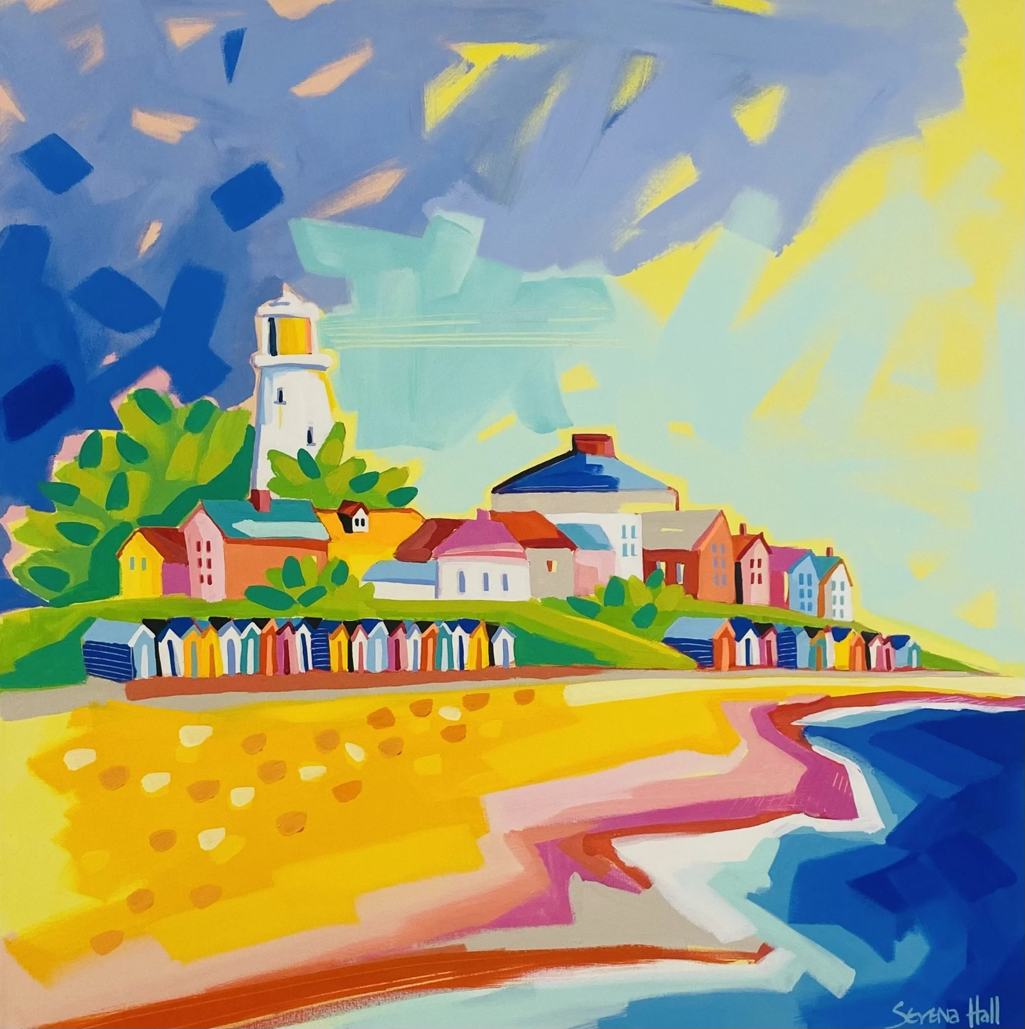 'A Day by the Sea', Serena Hall, acrylic on deep edged canvas 80cm x 80cm £1200