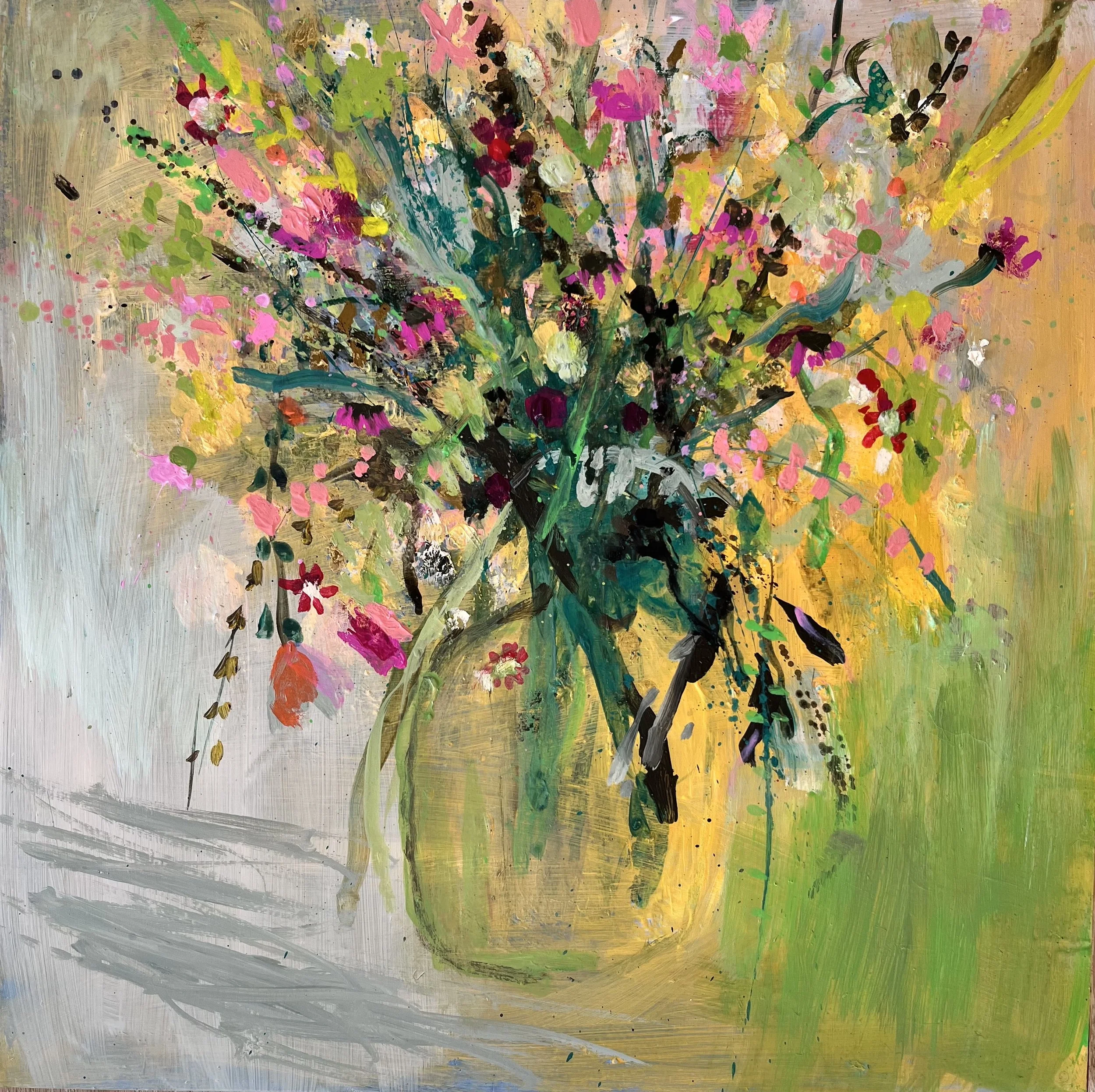 'Echinacea August' Sandy Dooley, mixed media on board 45cm x 45cm framed £695.00