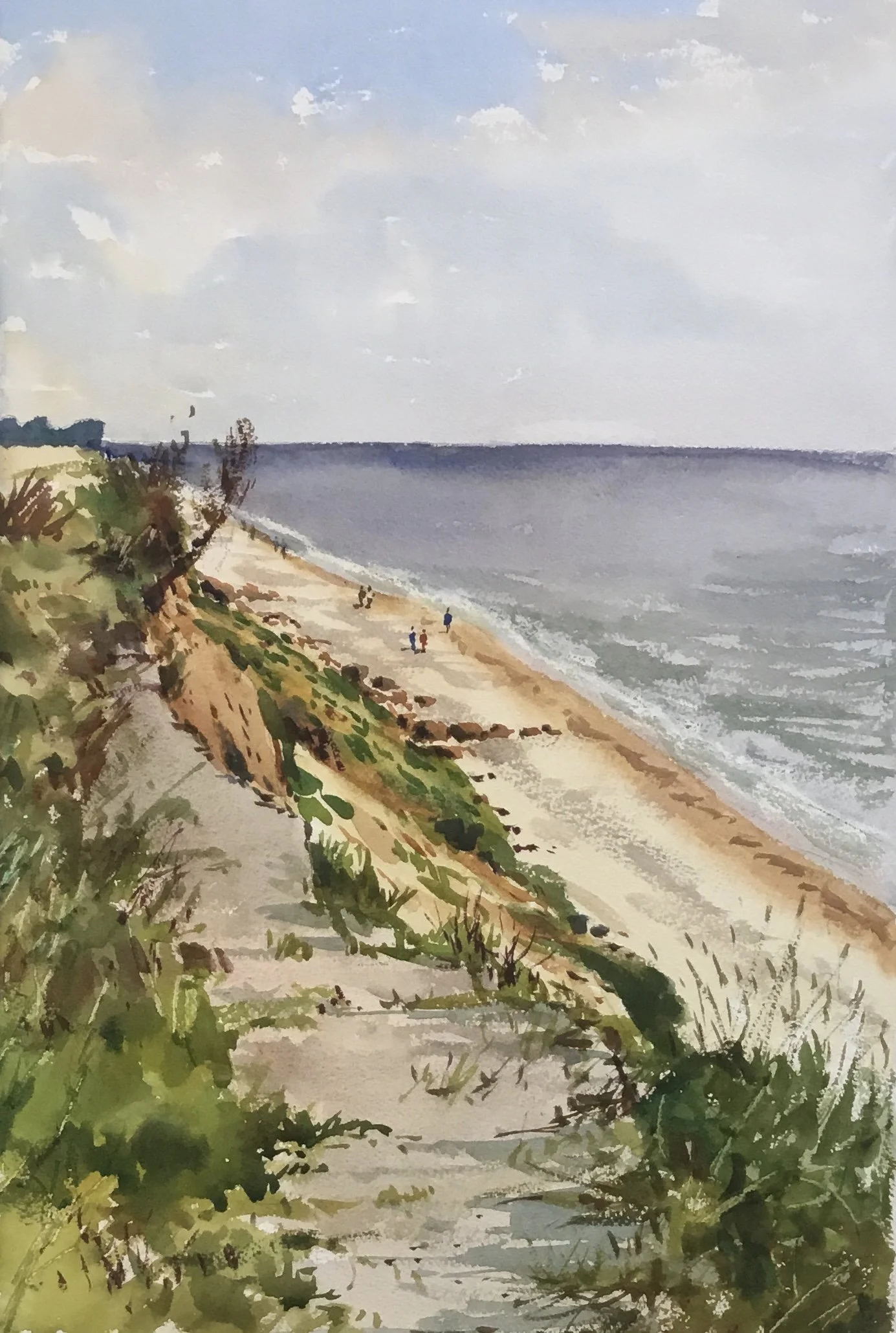 'Covehithe Beach from the Cliffs' watercolour, 53cm x 73cm framed SOLD