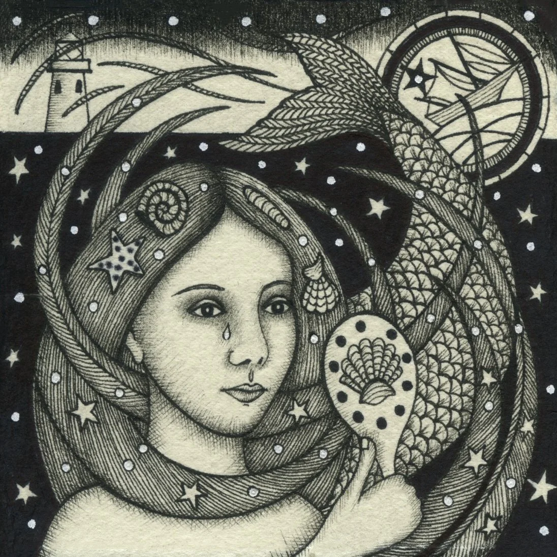 'The Southwold Siren' pen & ink original 19cm x19cm framed £125.00