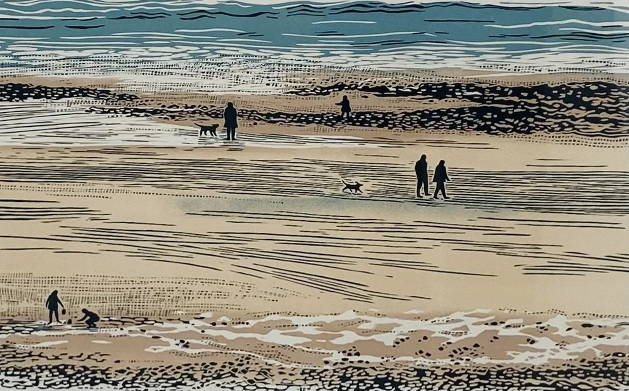 A beautiful new collection of linocuts for Autumn from Sally Hill. Each numbered & signed by the artist, in mount & frame. Shown here 'Seashore' 48cm x 38cm £265