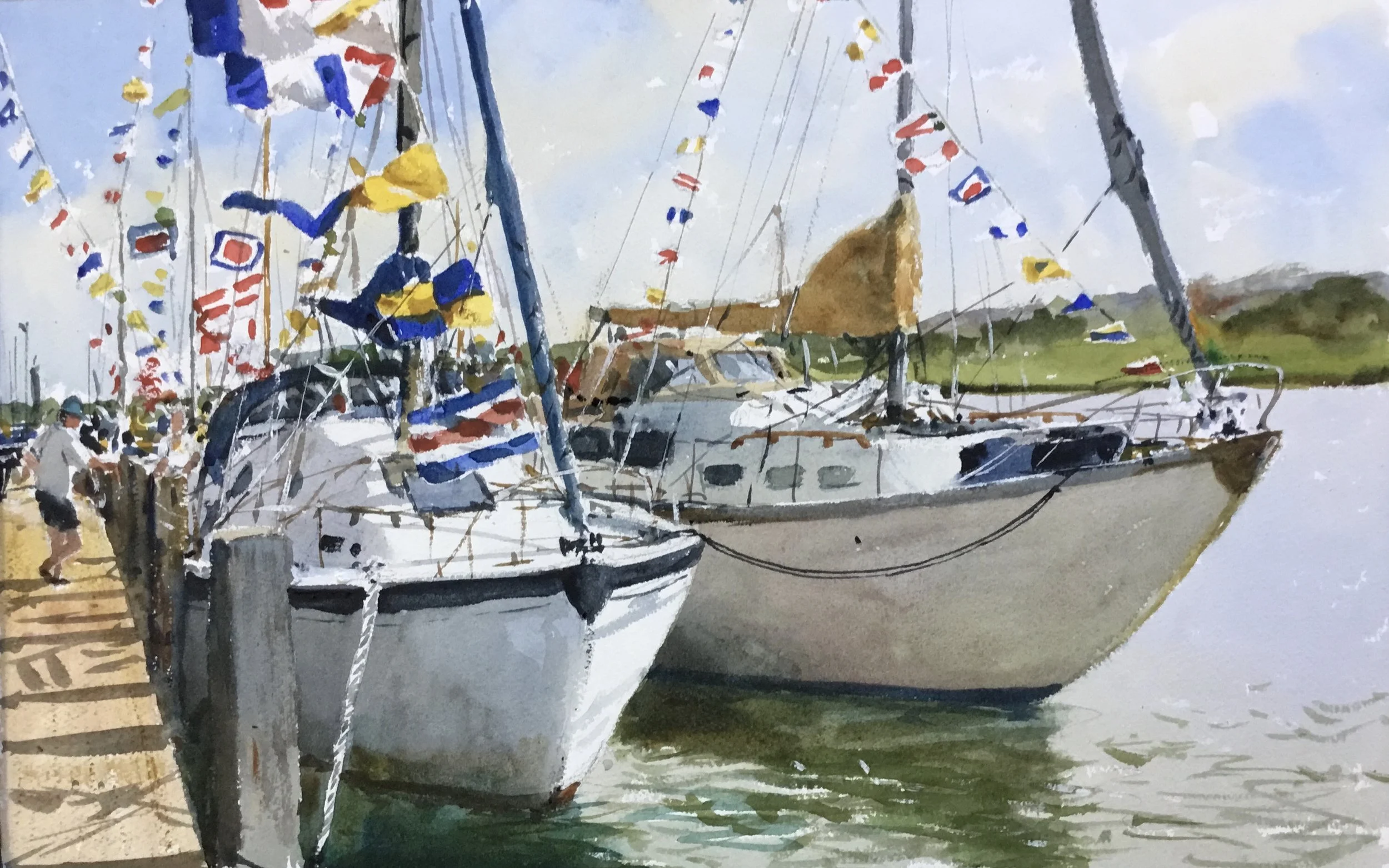 New summer watercolours by local artist Andrew Pitt 'Harbour Festival' 53cm x 73cm framed £395