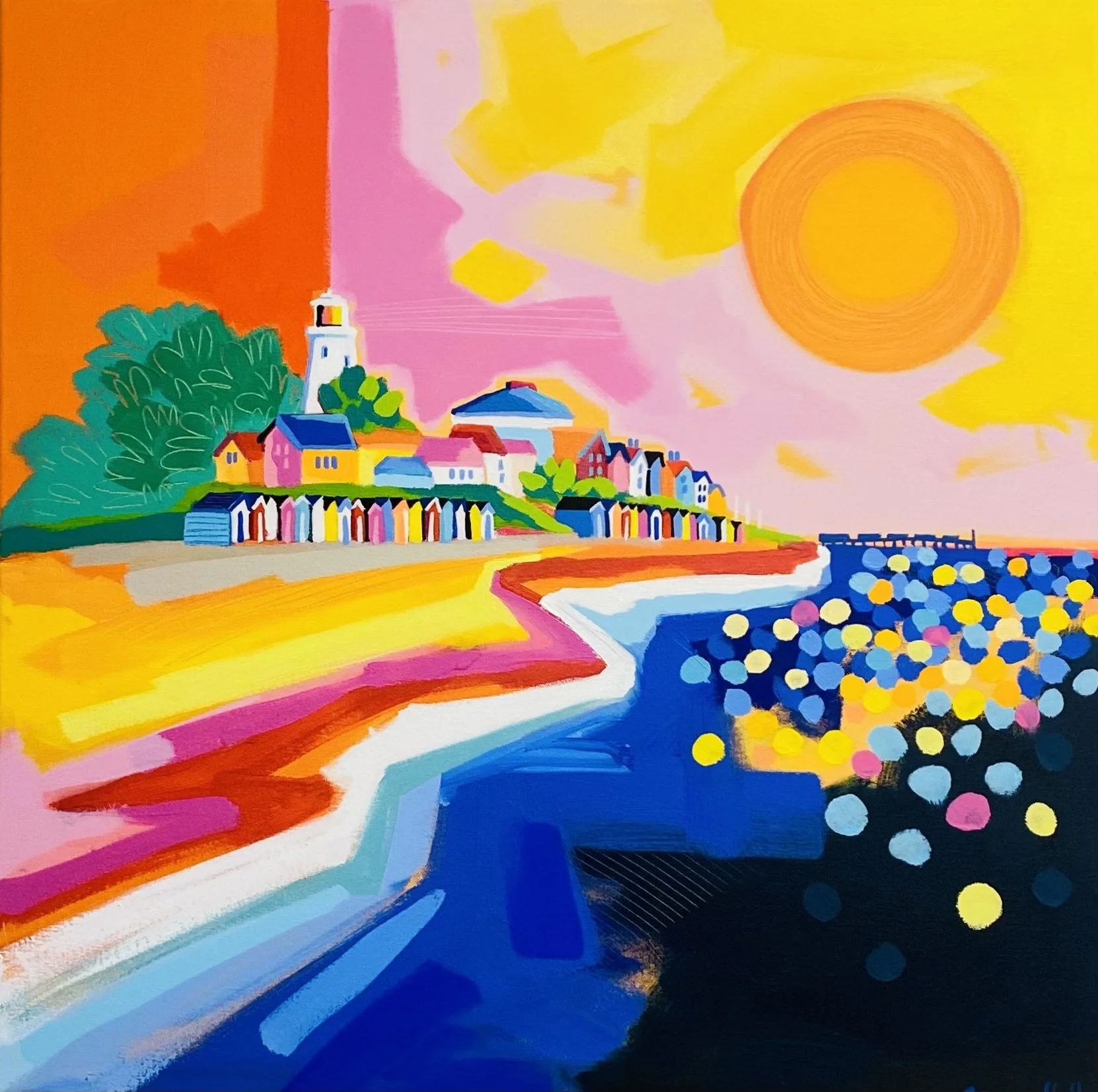 'Big Yellow Sun' acrylic on canvas 65cm x 65cm framed £950.00