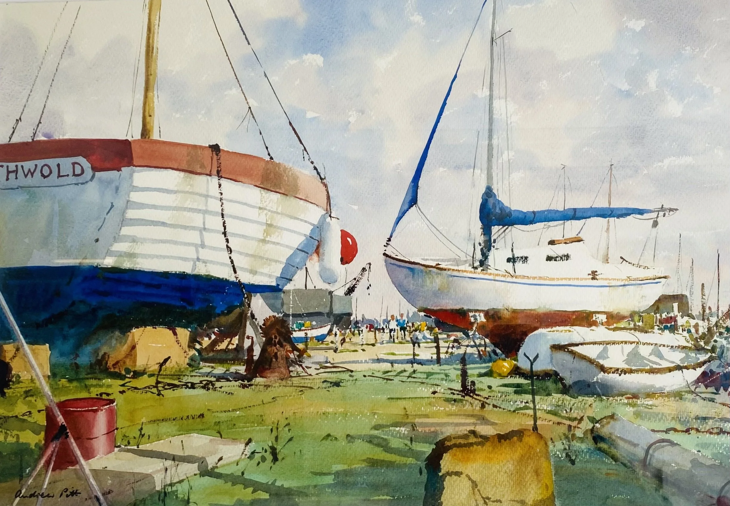 Between The Hulls. Watercolour. 83cm x 63cm framed SOLD