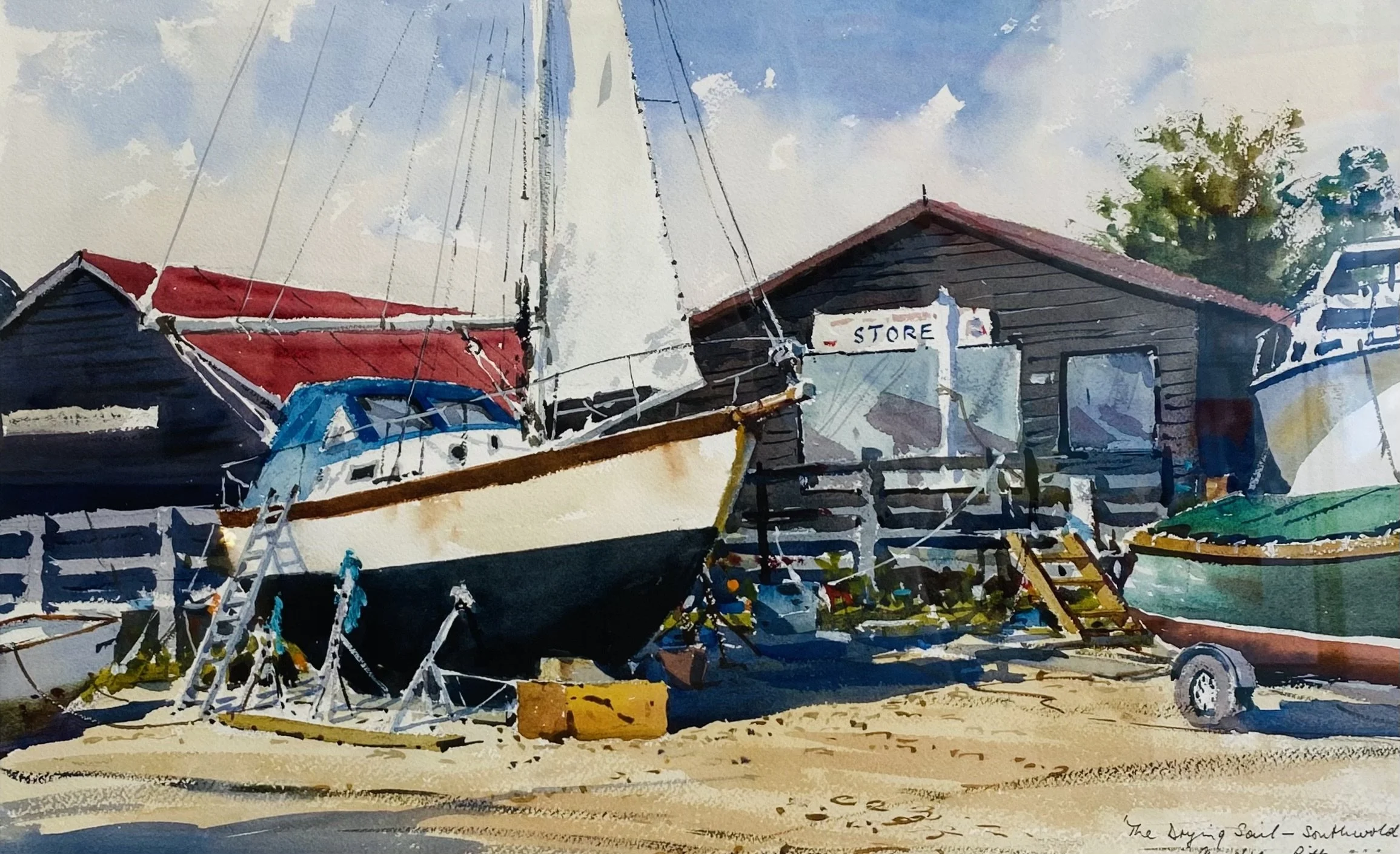 The Drying Sail, watercolour 53cm x 73cm framed SOLD