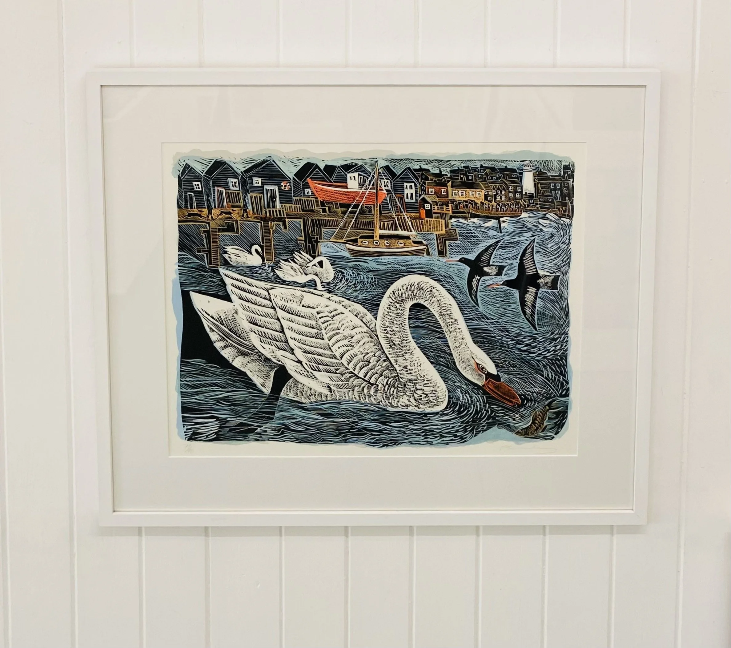 'Southwold Swan' Angela Harding, screenprint edition 82cm x 70cm framed £395.00
