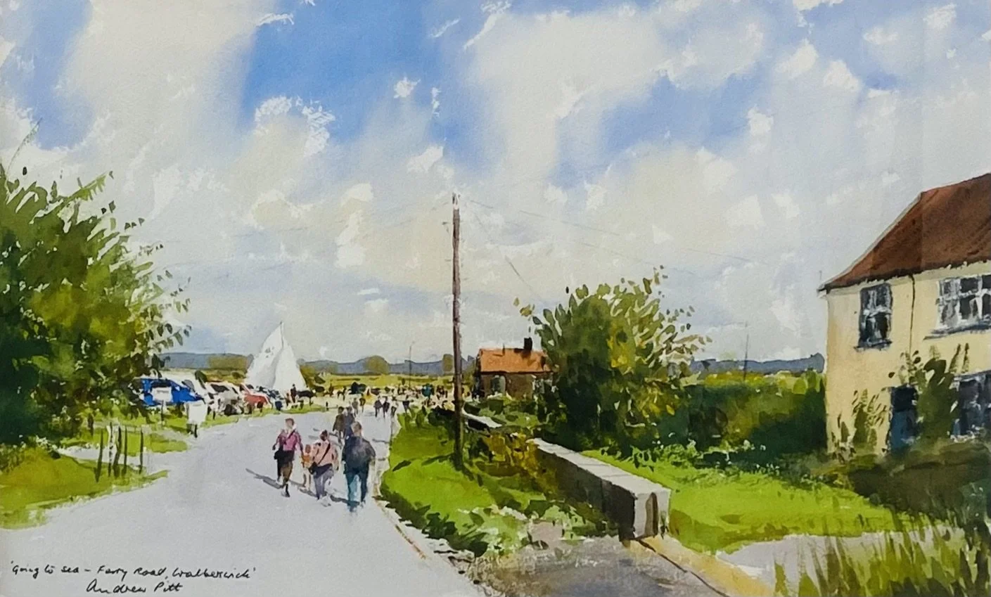 Going To Sea, Ferry Road Walberswick, watercolour 53cm x 73cm framed SOLD