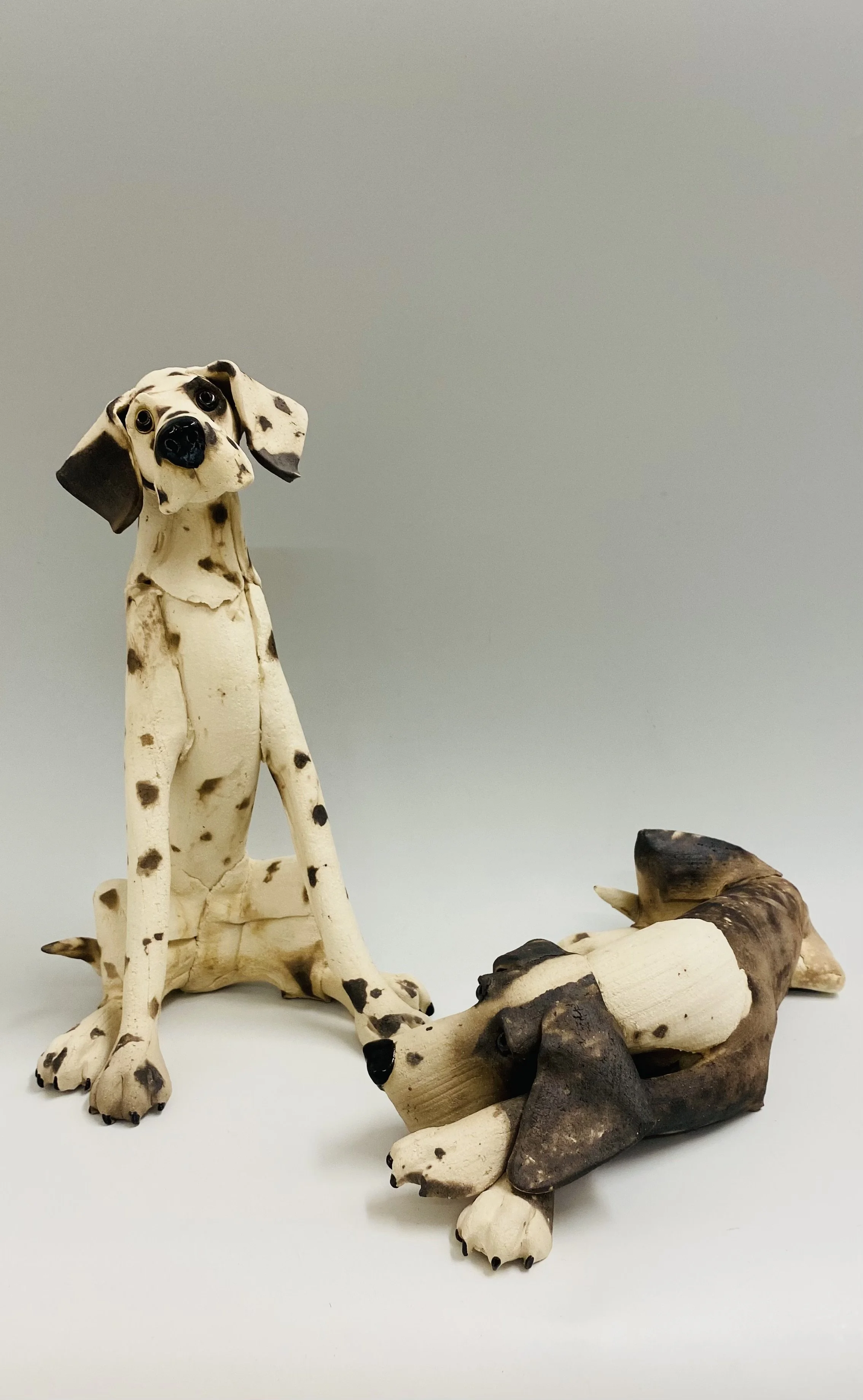 Virginia Dowe Edwards smoke-fired ceramic dogs £265 each
