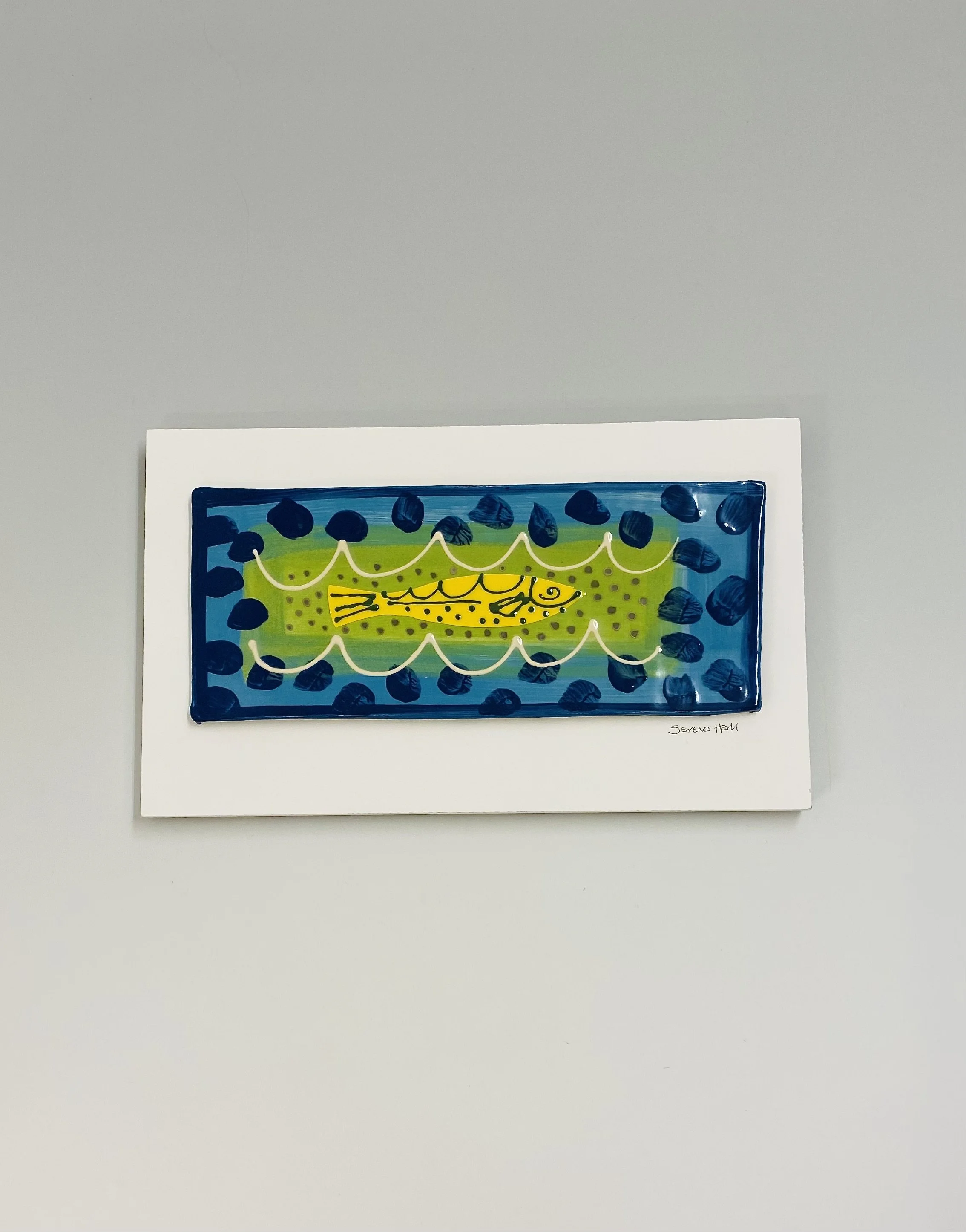 'Happy Fish' handmade slipware wall plaque 42cm x 25cm x 4cm. Ready to hang £195.00