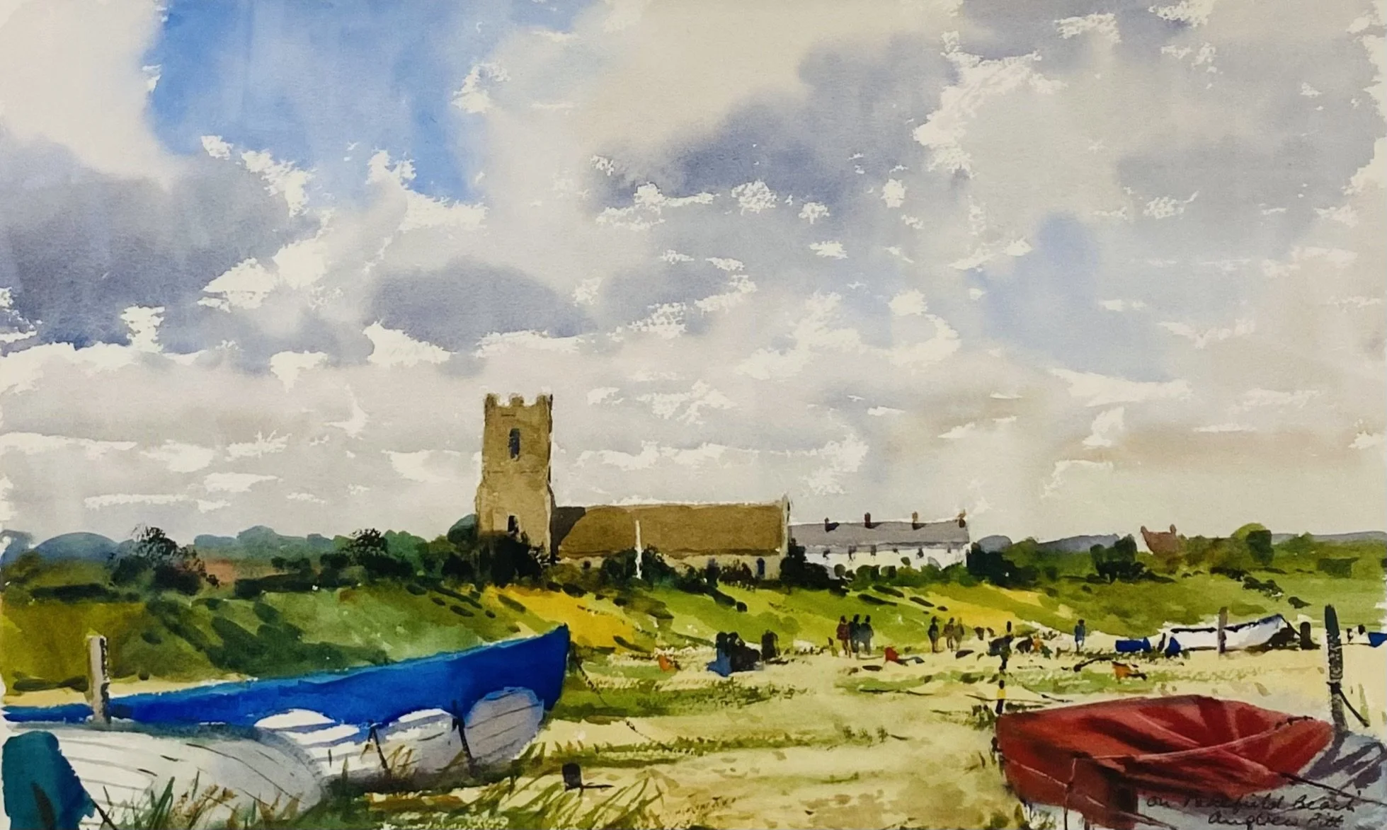 On Pakefield Beach, watercolour 53cm x 73cm framed SOLD