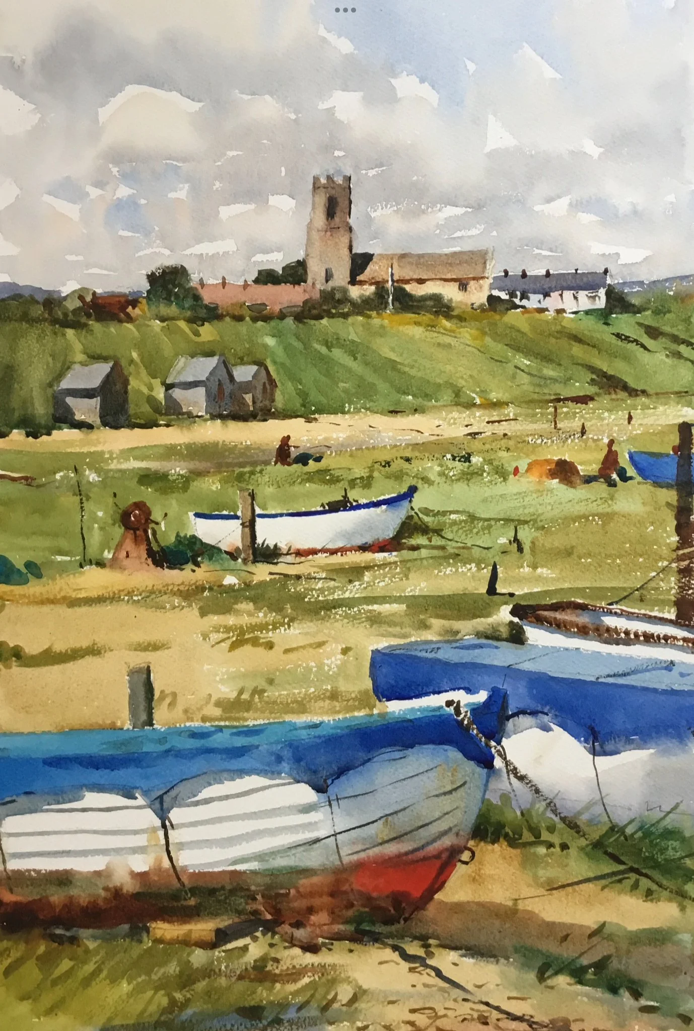 'Pakefield Church from the Beach' watercolour 53cm x 73cm framed £395.00