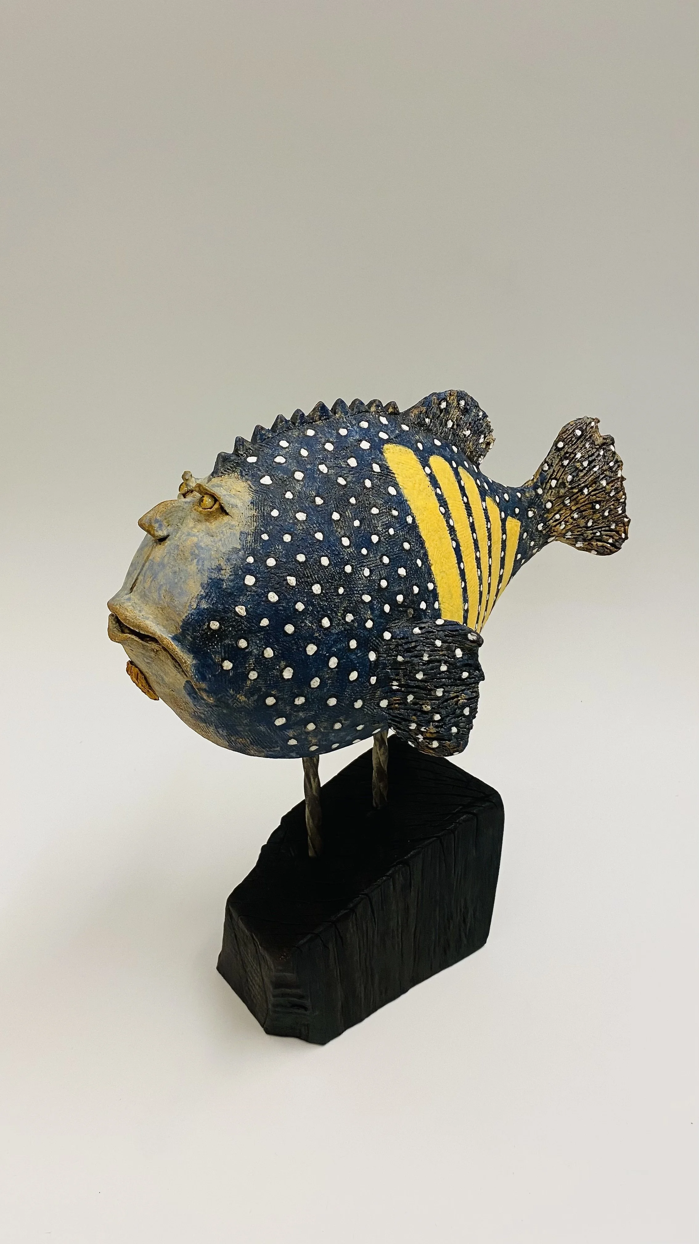 'Blue-Spotted Grouper Fish', handmade ceramic on a wooden base, please enquire