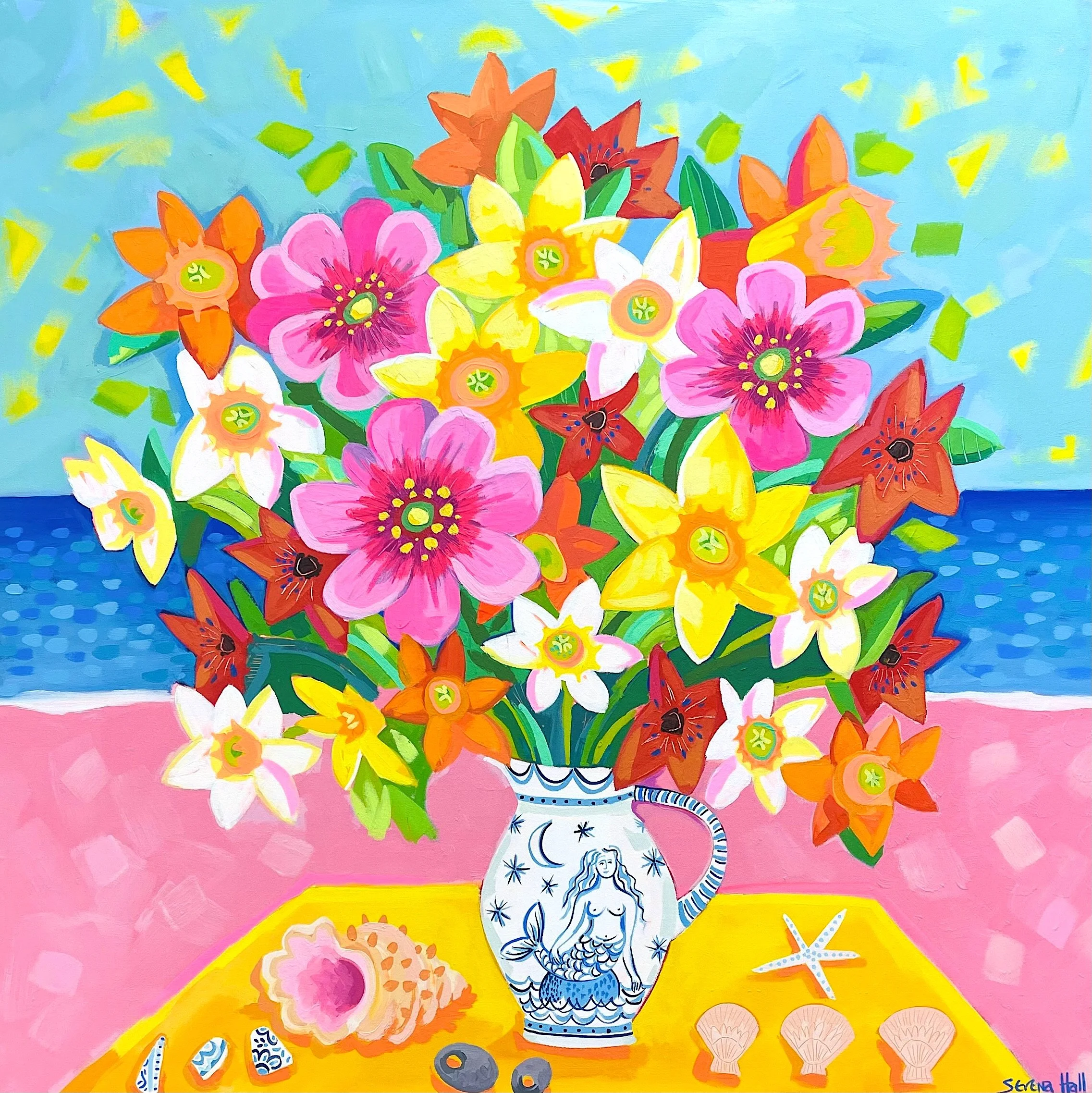 'Seaside Flowers' Serena Hall acrylic on canvas 120cm x 120cm £3,500