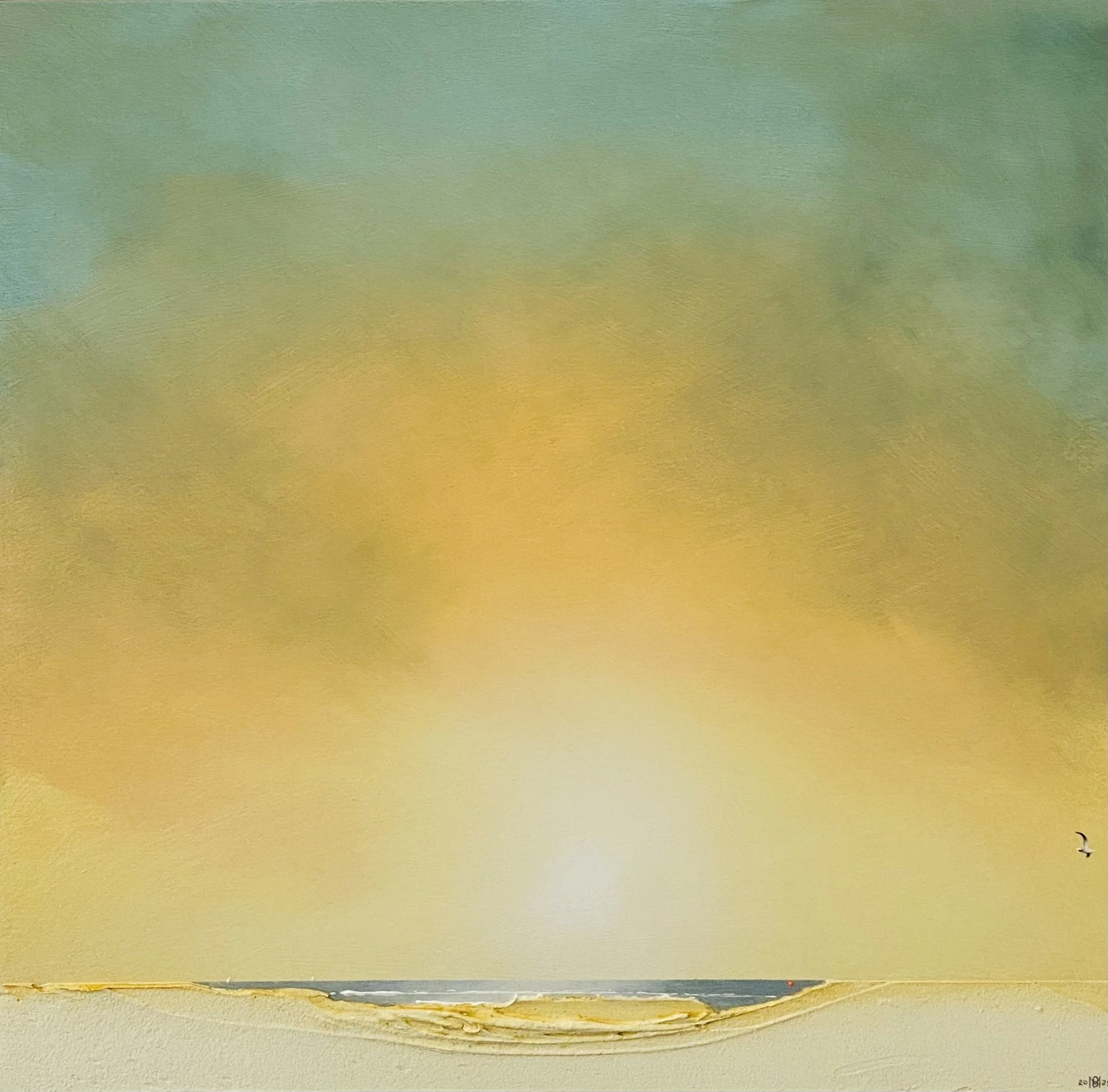 'Storm Running Through (7/12/24)' one of a collection of new paintings for late summer by Southwold artist Marc Brown, acrylic on board 44cm x 44cm framed £595