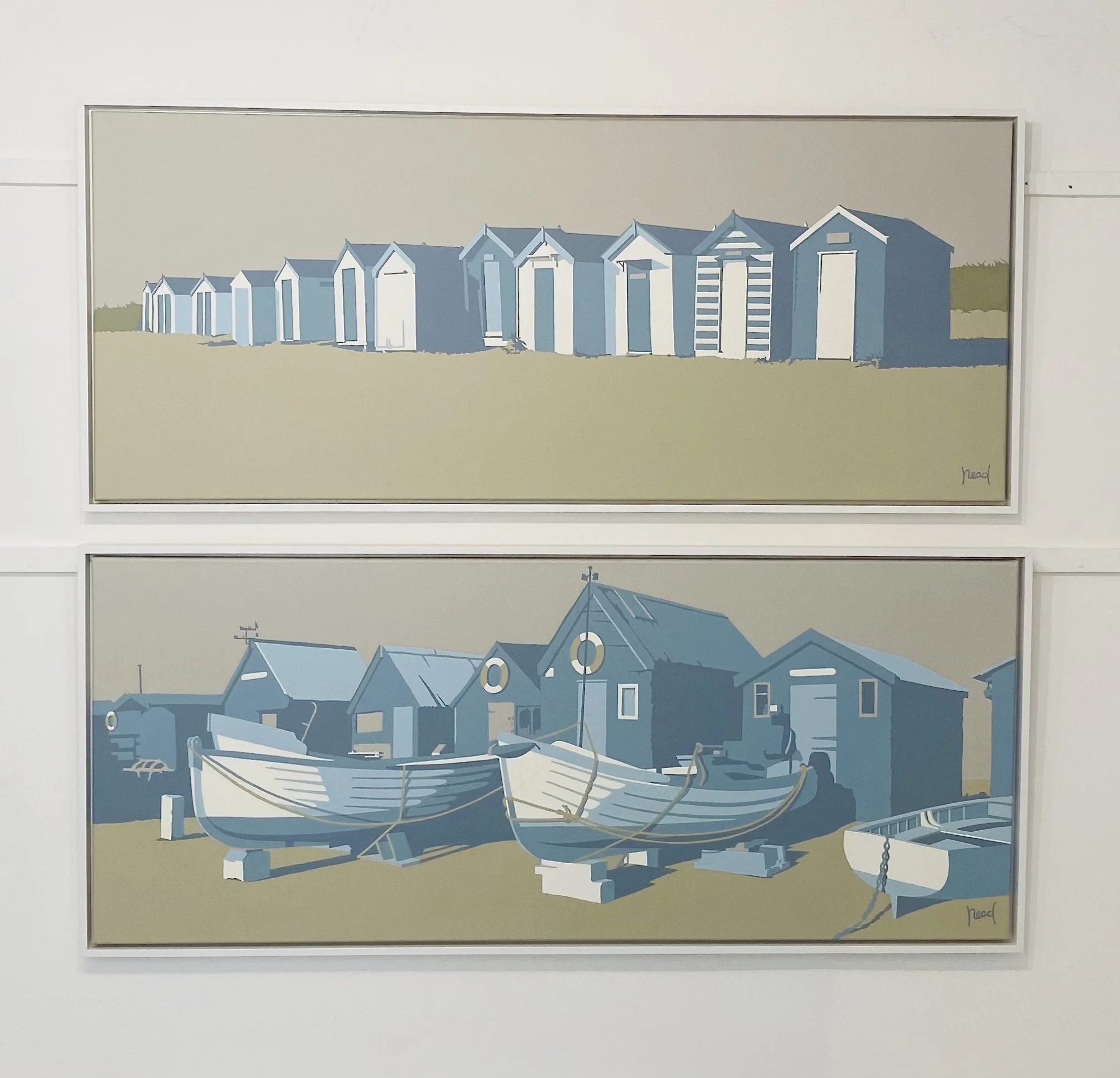 'Southwold Beach Huts' & 'Southwold Harbour' Steve Read original paintings, each acrylic on canvas 120cm x 50cm framed £950.00