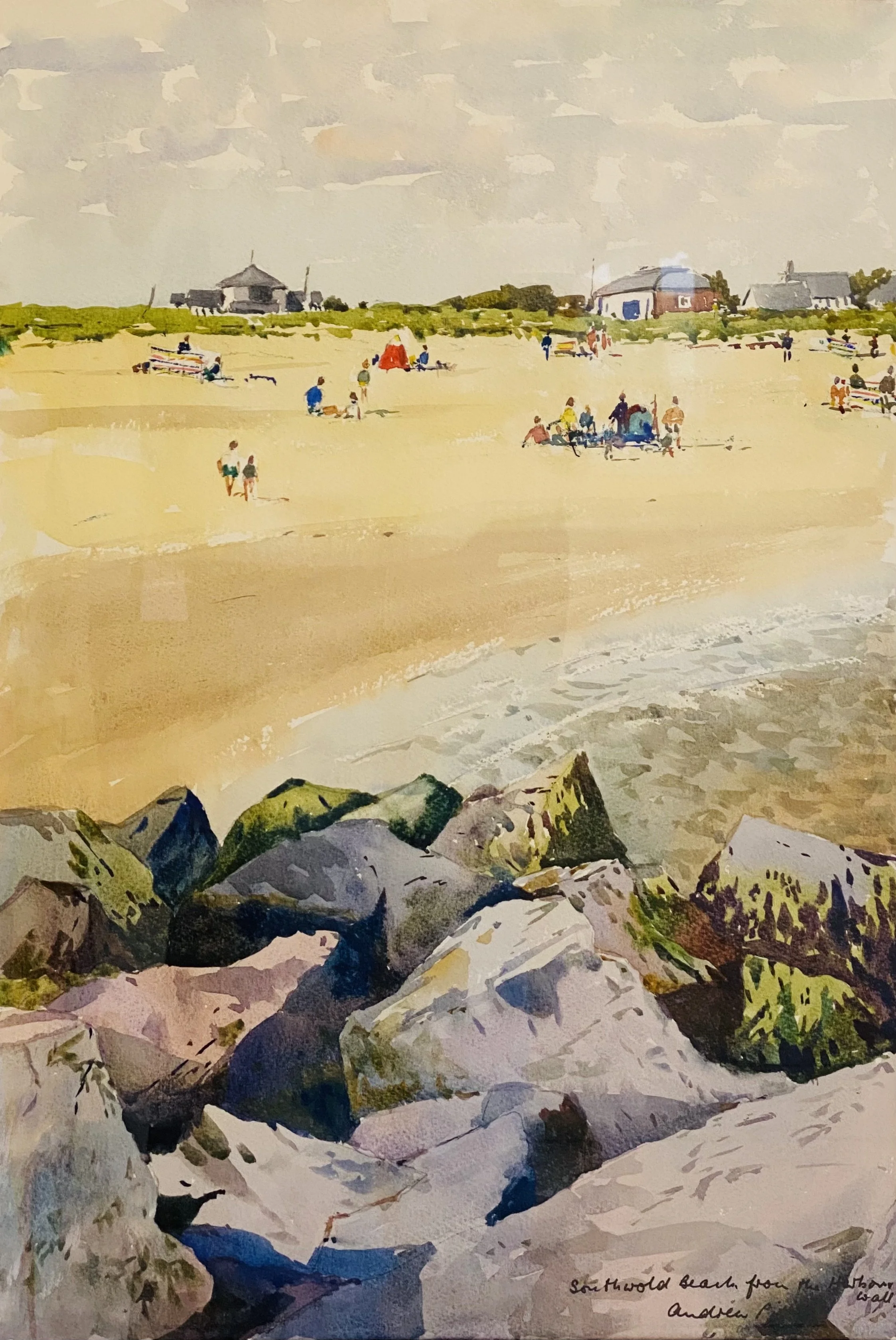 Southwold Beach From The Harbour Wall , watercolour 53cm x 73cm framed SOLD