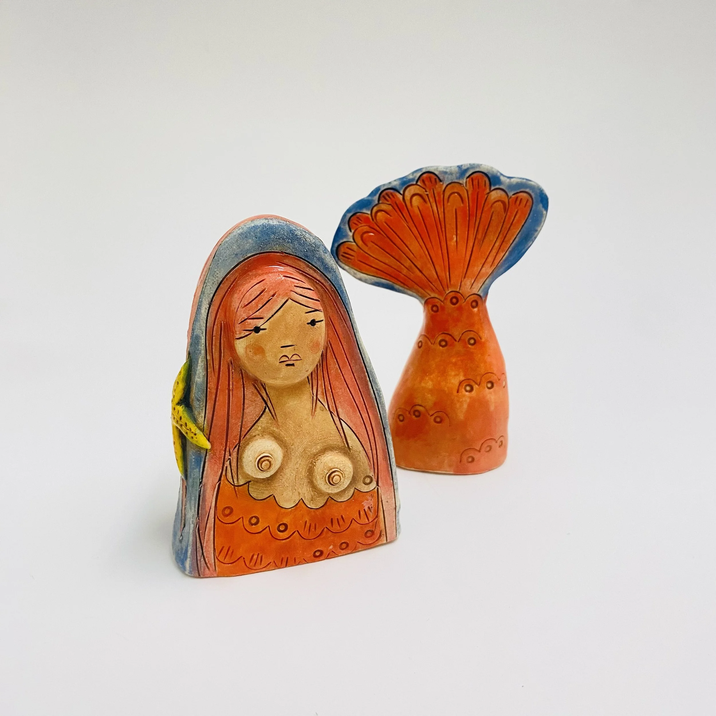 Handmade ceramic mermaid, height approx 10cm £85