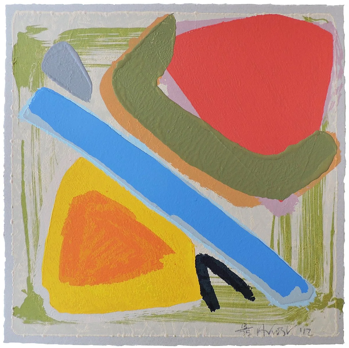 'Bleached Blues' Anthony Frost, screen print with wood block & pumice 30cm x 30cm x 4cm framed £660.00 (Image credit Advanced Graphics London)