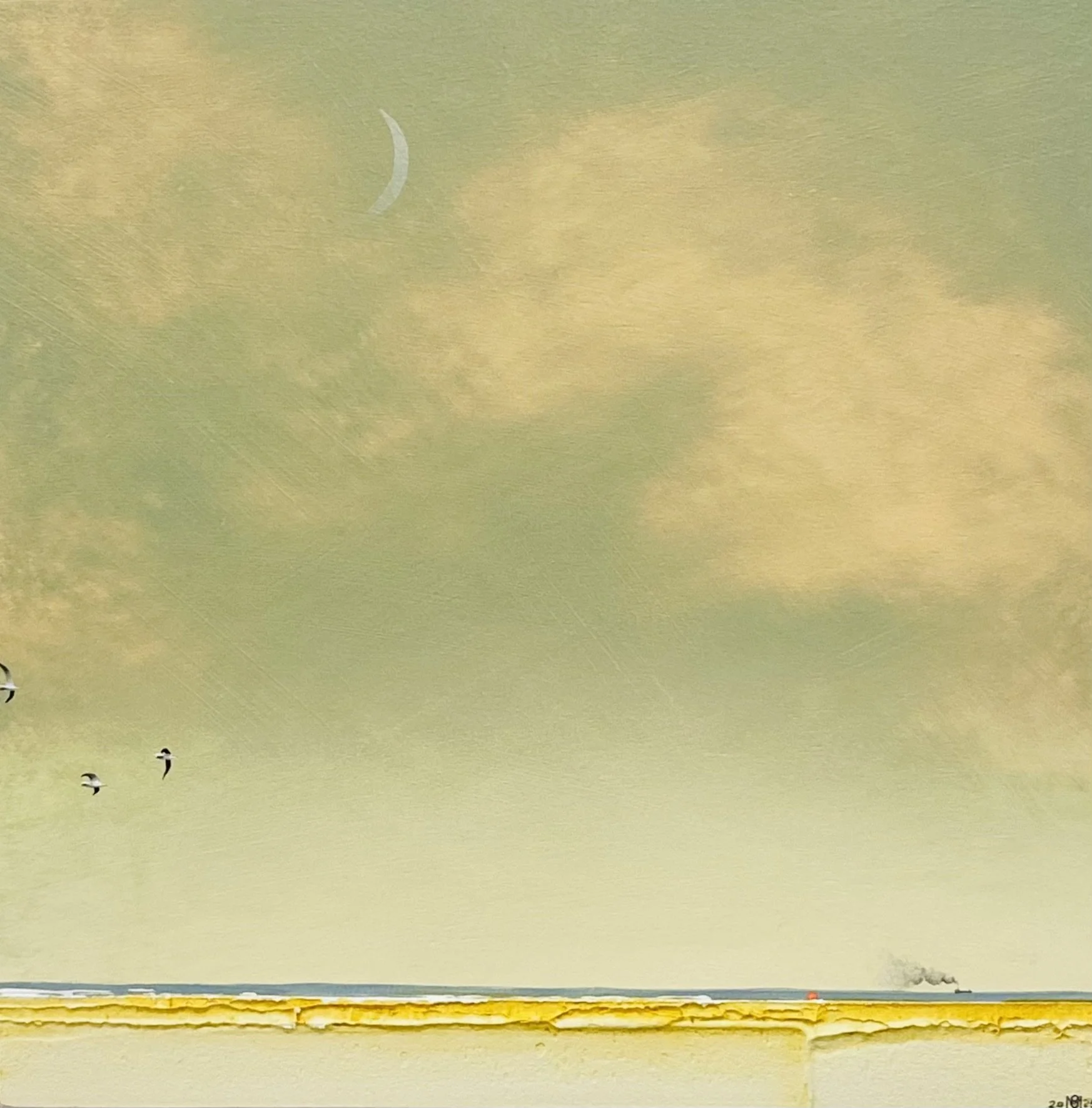 'By The Moon' acrylic on board 29cm x 29cm framed SOLD