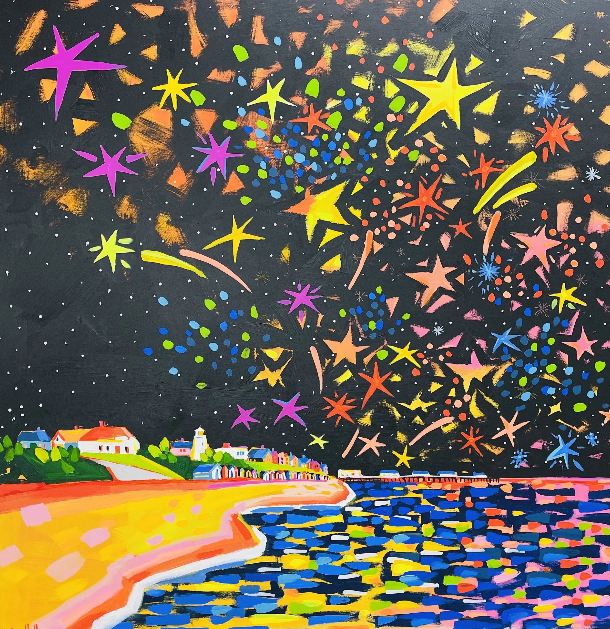 'Southwold, New Year!' acrylic on board 100cm x 100cm framed SOLD