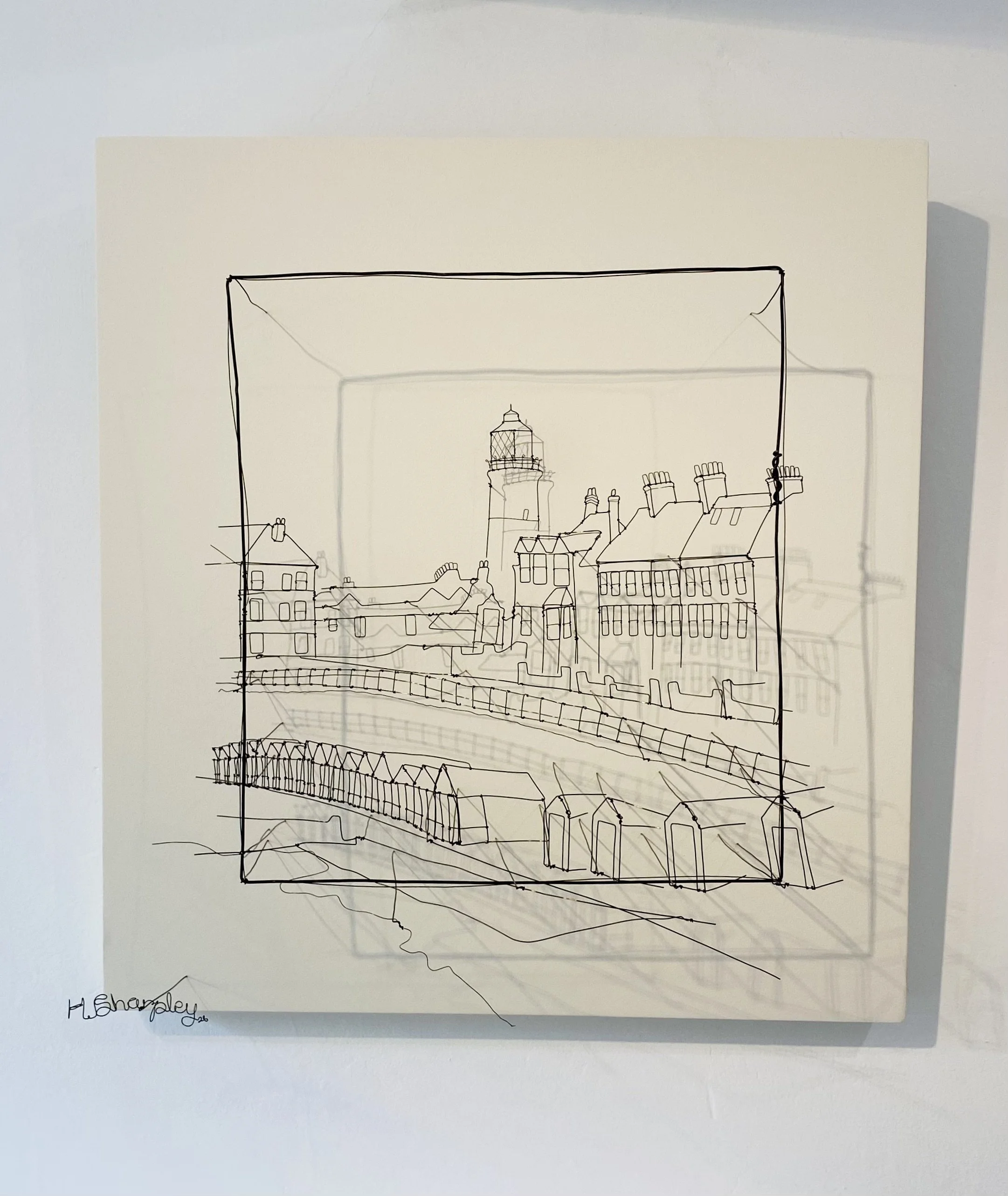 'Southwold from the Pier' Helaina Sharpley, 3-dimensional wire sculpture on board 49cm x 52cm x 22cm £1700