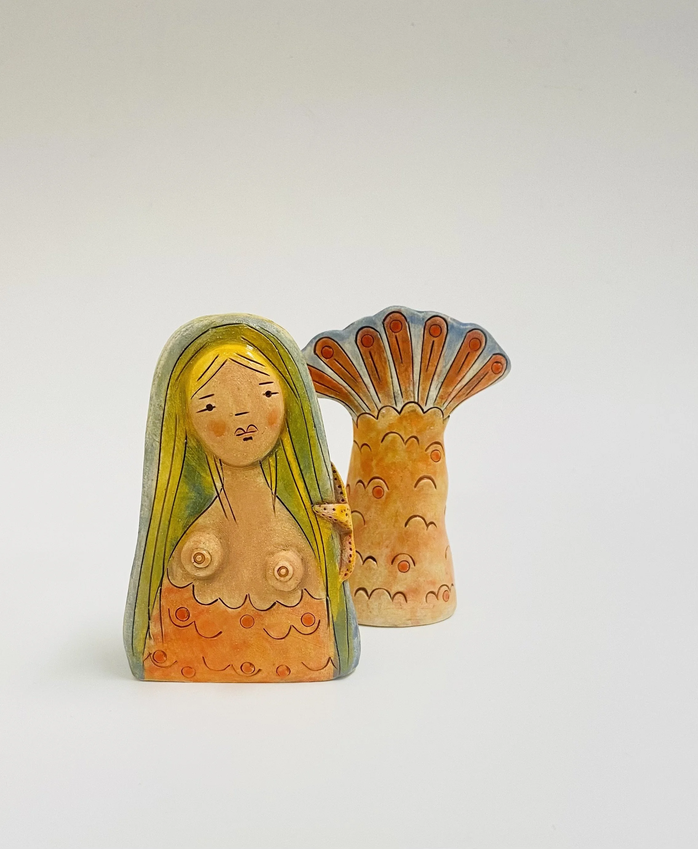 Handmade ceramic mermaid, height approx 10cm £85
